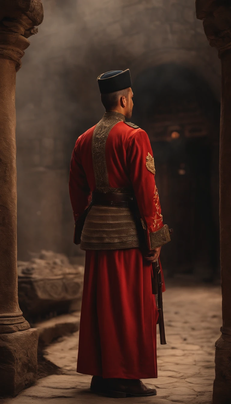 The soldier looked at the screen, Long clothes, religion, Ultra photo realsisim