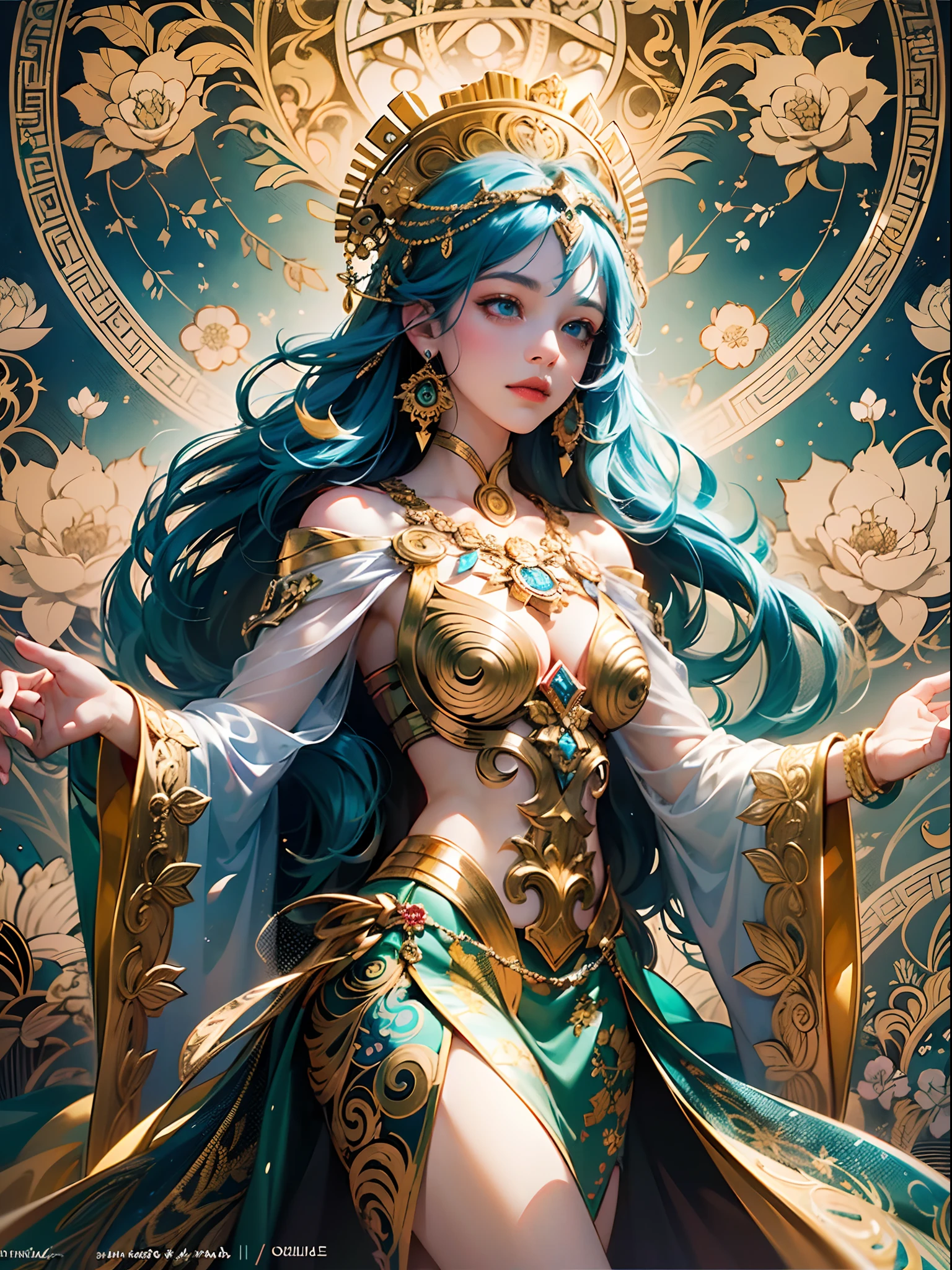 PerfectNwsjMajic,(masterpiece, top quality, best quality, official art, beautiful and aesthetic:1.2), (1girl), extreme detailed,colorful,highest detailed, official art, unity 8k wallpaper, ultra detailed, beautiful and aesthetic, beautiful, masterpiece, best quality, (zentangle, mandala, tangle, entangle) ,holy light,gold foil,gold leaf