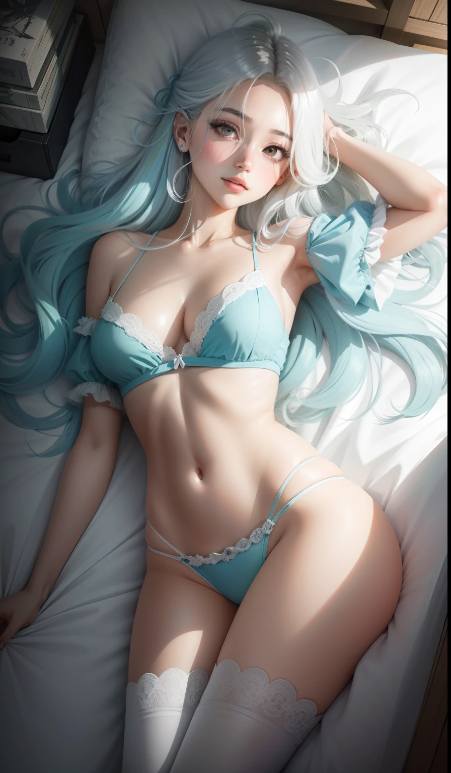 Sleeping girl, 22 years old, realistic, she is wearing long pants, she is wearing pink pajama, brown hair. Ultra maniac anime manga style theme (nana manga) Kamikaze kaitoujin, full body high quality 4k illustration, ceiling view pose girl looking into camera from a white bedsheet and blood splatter, Junji ito style, (uzumaki, lit. "Spiral") is a Japanese horror manga series written and illustrated by Junji Ito, horror illustration, (uzumaki) (tomie) (a girl,beauty,2girls,3girls)cool detailed eyes,beautiful detailed lips,extremely detailed eyes and face,longeyelashes,colorful hair,confident smile,stylish outfit, earringsin a dynamic pose(aesthetic style),vibrant colors,street-art inspired background,urban lighting, pearly white and oranget, horror Comic book. White hair streaks, aqua blue hair, hair with a lot of flow and blonde, city scape, clothes, lingerie laying on the floor, skeletons.