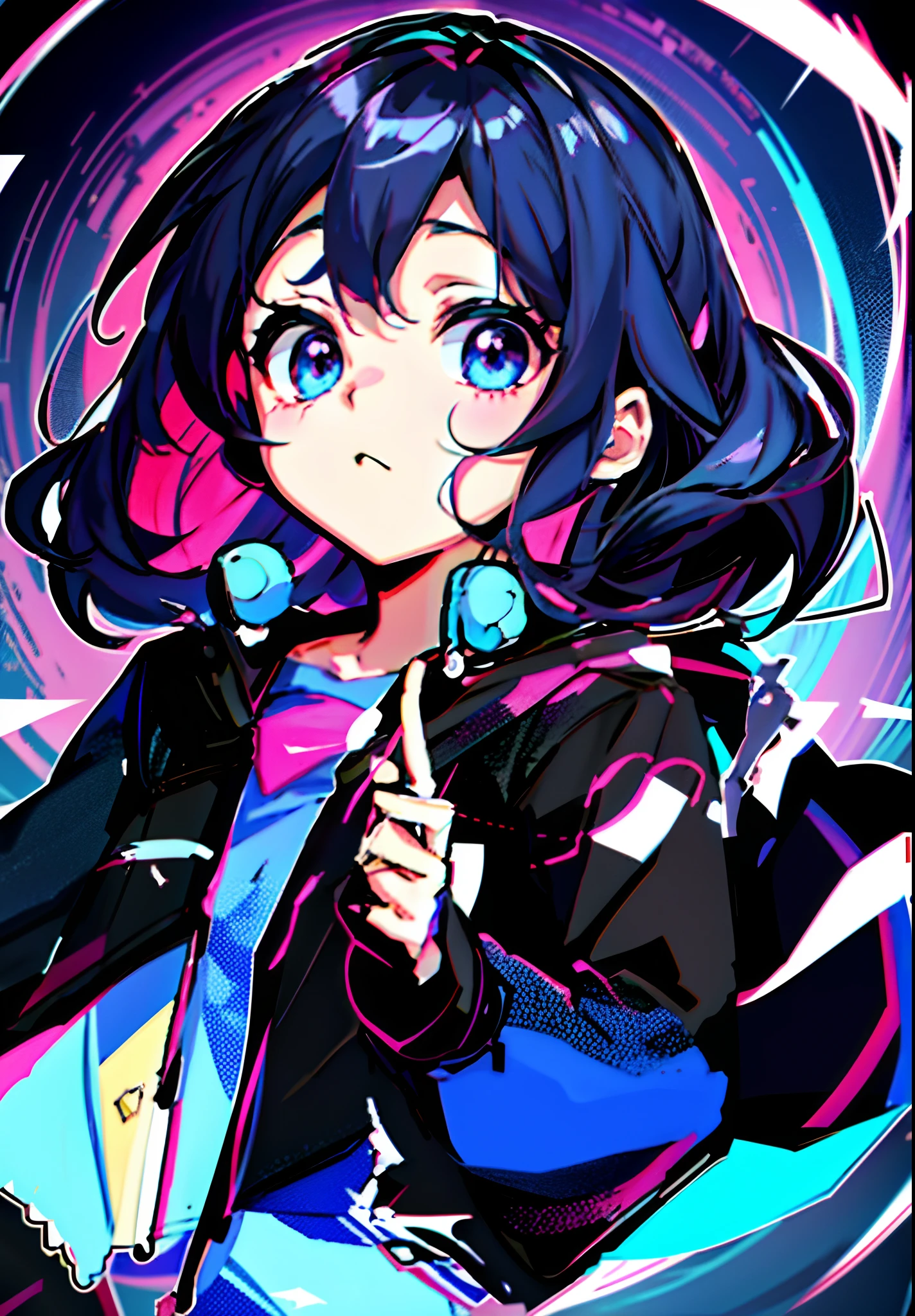 Anime girl with blue eyes and black jacket, anime moe art style, Digital anime illustration, An anime girl, Anime style portrait, Cute anime girl, anime-inspired, style of anime4 K, Anime style illustration, 2 d anime style, Anime girl, style of anime, cute anime girl portraits, anime style character, up of young anime girl, anime art style, Kantai collection style