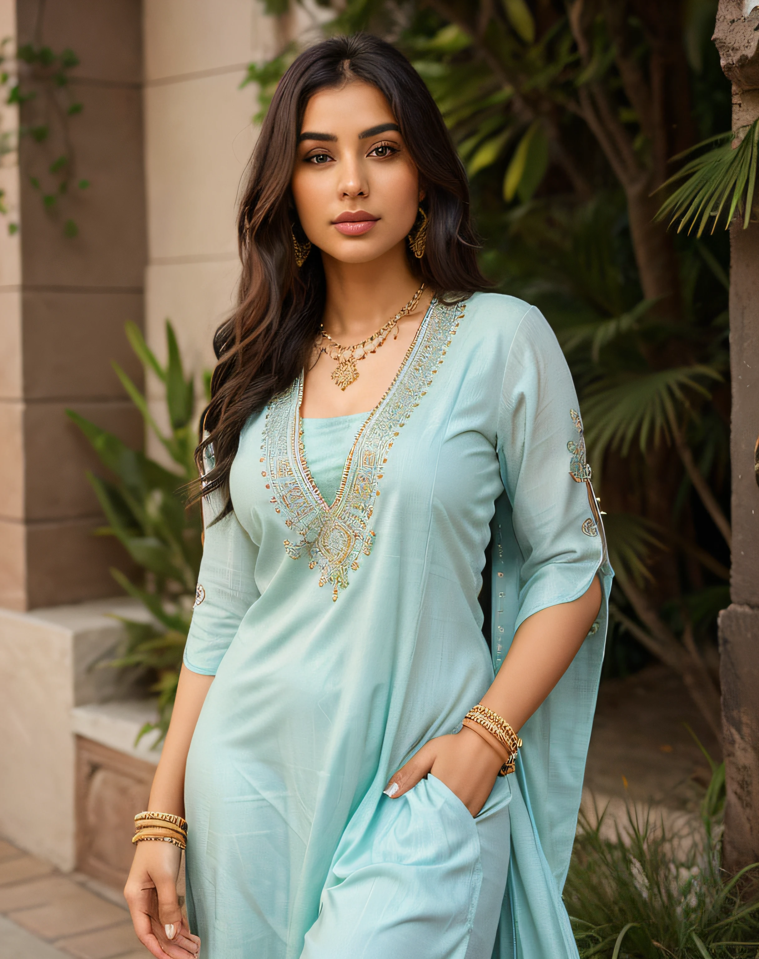 Desi beautiful Indian cute, heavy body girl in salwar, kurta, natural shiny skin, realistic face