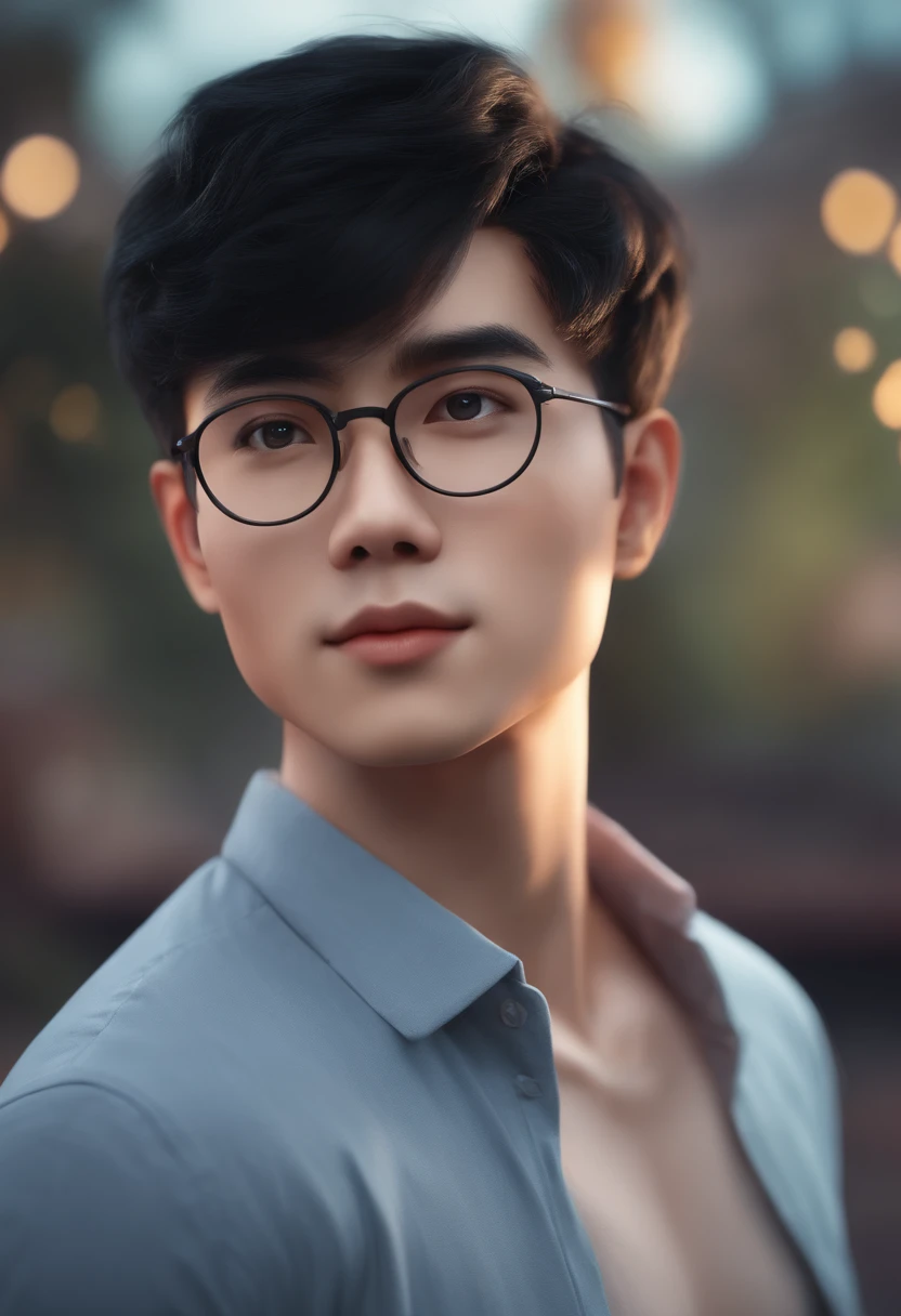 Create an AI avatar of a young Asian male with short black hair, glasses, disney style,