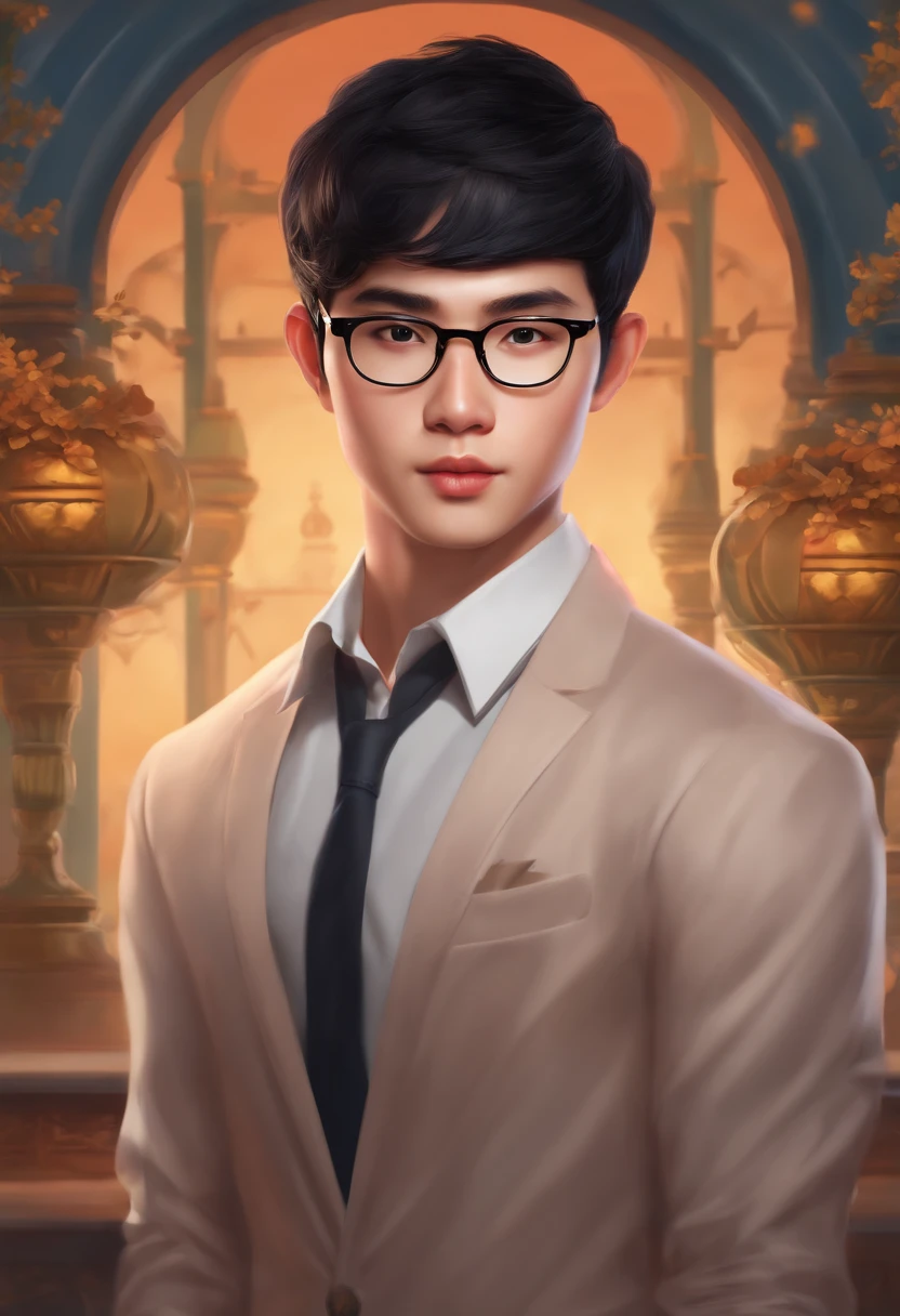 Create an AI avatar of a young Asian male with short black hair, glasses, disney style,