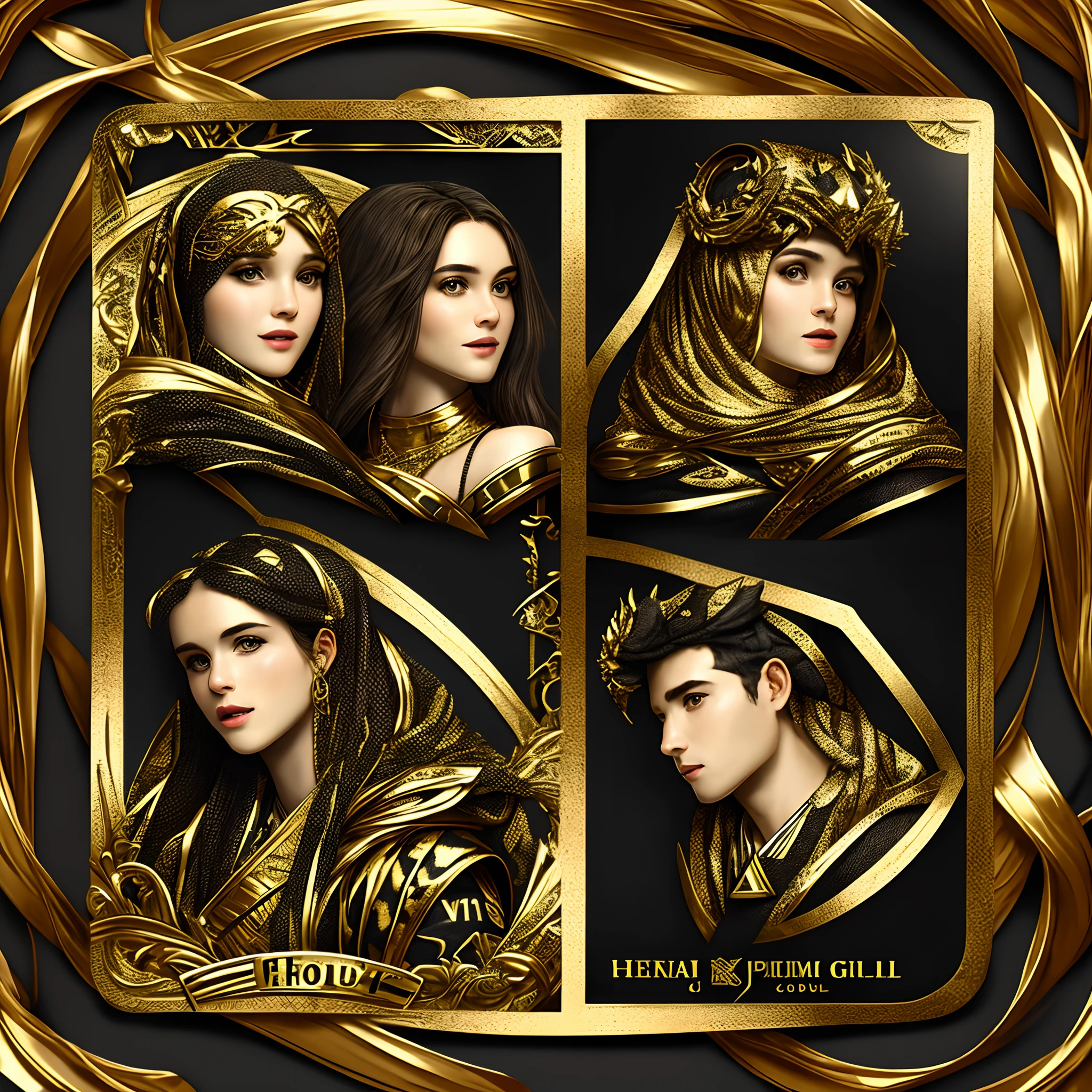 Logo, people personality cards, black and gold