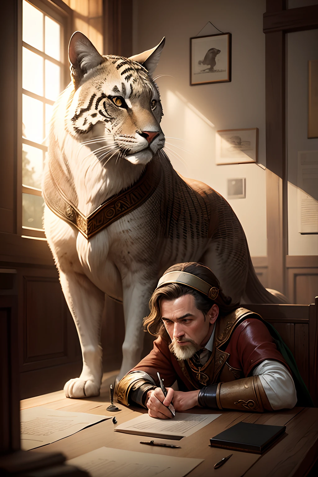 Design an image that features iconic historical animals in a storytelling setting, with a vintage and historical vibe