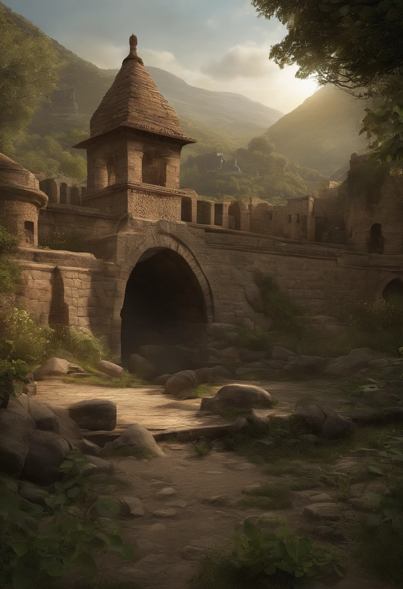 Phandalin is a small town located in the Sword Coast region of Forgotten Realms. It was founded on the site of an ancient city known as Phalorm, which was destroyed long ago. The town of Phandalin has a rustic atmosphere and is surrounded by beautiful green hills and dense forests. Here is a more detailed description:

Fences and Entrance: As travelers approach Phandalin, they see a wooden fence encircling the town, serving as a security measure against potential threats. The main entrance is a reinforced wooden gate with a pedestrian passageway beside it.

Dirt Streets: Phandalin's streets are narrow and paved with packed earth, making them somewhat dusty on hot days. The houses and buildings are constructed with wood, stone, and other rustic materials.

Stone Bridge: A small stone bridge crosses the River Delmirev, which cuts through Phandalin in half. This is the primary passage to the eastern side of town.

Ruined Structures: In some areas, ancient ruins of buildings can be seen, reminding visitors that Phandalin was once a more prosperous town.

Stonehill Inn: This is one of the main gathering spots in town, a cozy inn where travelers and adventurers can rest and enjoy a hot meal. It is managed by Toblen Stonehill.

Shops and Establishments: Phandalin boasts a few shops and establishments, including Barthen's Provisions, where adventurers can purchase supplies, and Lionshield Coster, which offers various goods.

The Lost City: One of the town's main points of interest is its very name, 'Phandalin.' It is a reference to the ancient city, Phalorm, which was destroyed long ago and whose secrets may be hidden nearby.

Phandalin is a town with a sense of community and history but also faces challenges and dangers. It plays a central role in the adventure 'Lost Mine of Phandelver' and is a place where player characters can find intrigue, opportunities, and adventure.