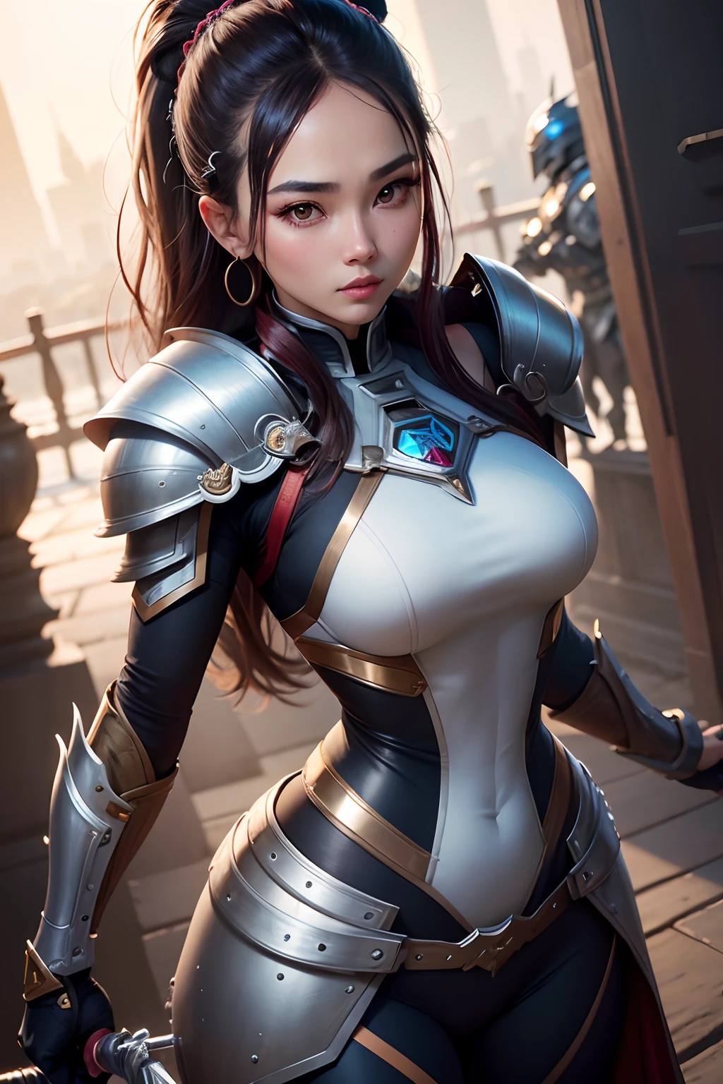 (highest quality, 8K, 32K, masterpiece, UHD: 1.2), professional photos, realistic pictures, fantasy, multiple angles, close up photo, Photo of erotic beauty warrior, sexy, (goddess of beauty), 1 girl, spread your legs wide, showing pussy, Pubic hair sticking out from armor, ((big breasts, huge show: 1.2, long, natural chest protruding from the armor)), erotic body, curved body, perky butt, Seraphina is a knight who likes to show off her body., her beautiful breasts and smooth pussy, naked, her feminine intimate parts, her breasts exposed, Exposing, Her mesmerizing beauty is matched by her extraordinary skills。. her blue eyes shine with determination, Her golden hair falls in soft waves around her shoulders.. Wearing carefully made costumes、, sexy armor, she exudes a subtle sensuality.
Seraphina's armor、Gracefully hugs the feminine curves of your body。, Highlighting her breasts and pussy. Delicate lines and intricate details add a captivating touch to her presence。. A flowing cloak dances in the wind as you move., Add an element of mystery and charm.
wear armor、Tailored to emphasize femininity and muscular abdomen。. Her swordplay is a natural extension of her grace, And she carries herself with confidence that attracts attention wherever she goes.
Seraphina is more than just a sensual and sexual figure; She is a fearsome warrior with magnetic powers that transcend the battlefield.. Her charm lies in the unique combination of beauty and porn, Everyone admires her for her erotic appearance.
