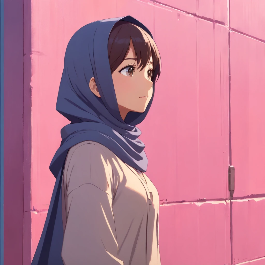 arafed woman in a hijab standing in front of a pink wall, full protrait, protrait, inspired by Naza, potrait, inspired by Nazmi Ziya Guran, a picture, faridah malik, inspired by Fathi Hassan, close up potrait, ismail, riyahd cassiem, wideangle portrait, hijab