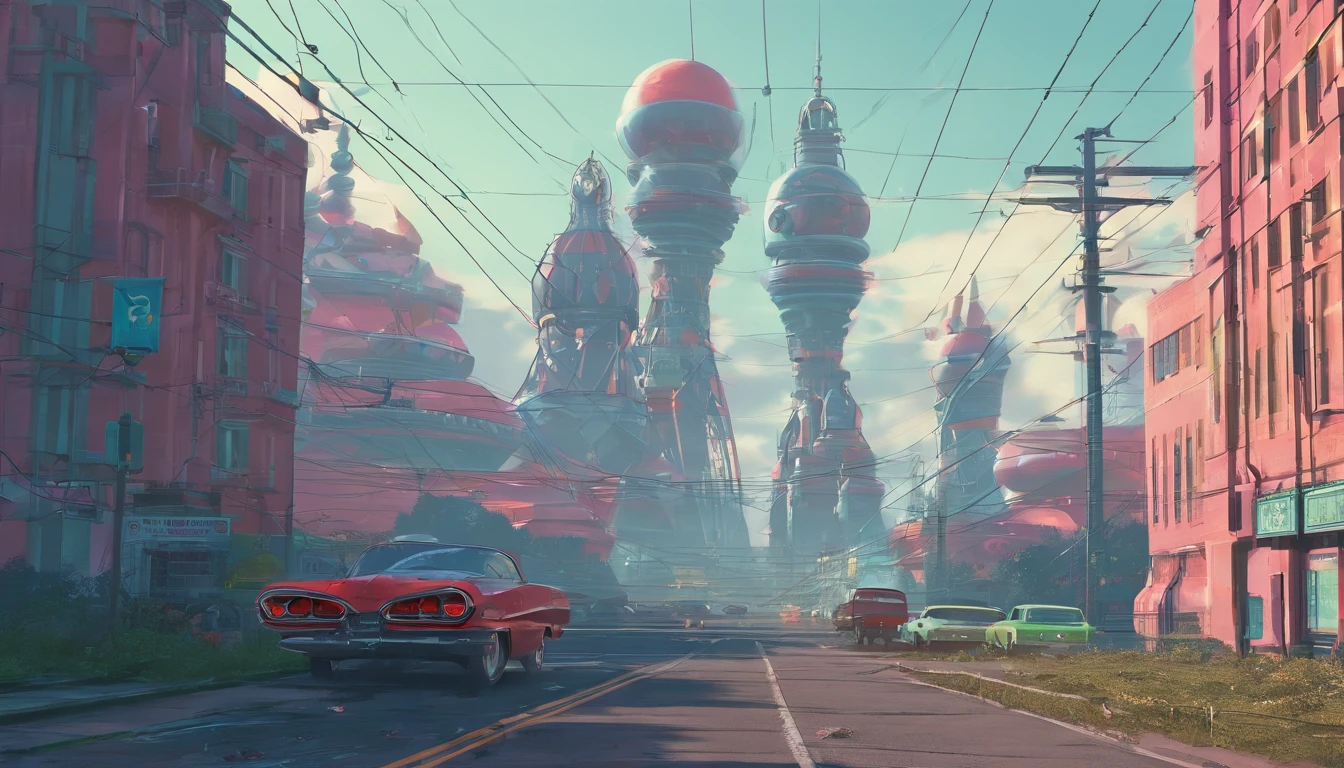 retrofuturism, streets of ((((soviet union)))), utopian future, androids, flying droids, overgrown buildings, winter, (starry night), neon lights, 4k, wallpaper,Science Fiction,Lighting,Environmental Concept Art & Design,Digital 3D,Character Modeling,3D,realistic,textures,cgi,environment,((Simon Stalenhag)),concept,Environmental Concept Art & amp Design,scifi