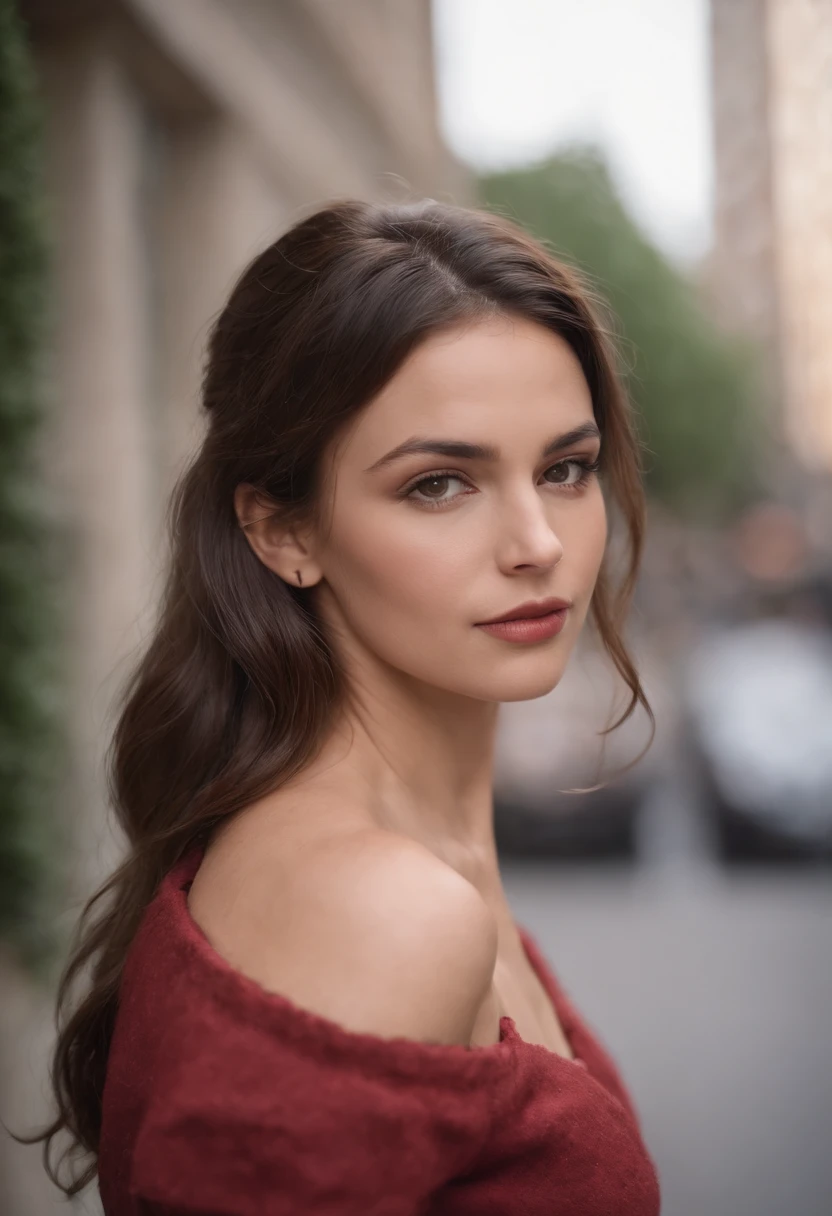 mulher sexy, 20 anos, esguio, atletic, pele bronzeada brilhante, Seios enormes, cintura fina, cabelos loiros cacheados, red dress, Realistic, fotografia, real, natural, wearing black in Nyc, in new york