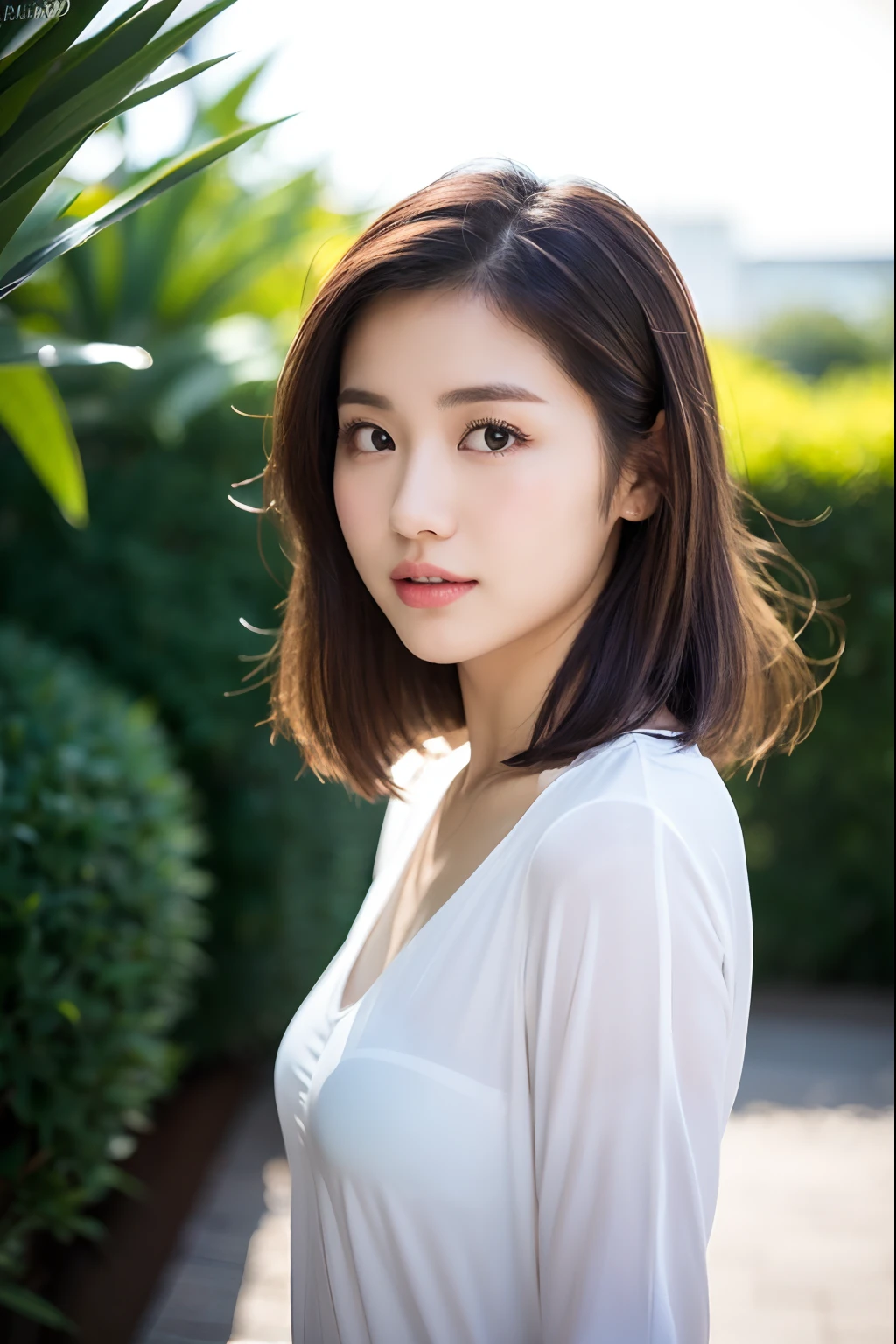 a close up of a woman in a white shirt and black top, cindy avelino, casual photography, handsome girl, clothed in white shirt, a young asian woman, mai anh tran, in white clothes, attractive girl, with backlight, casual pose, beutiful, shot in canon 50mm f/1.2, elegant profile pose