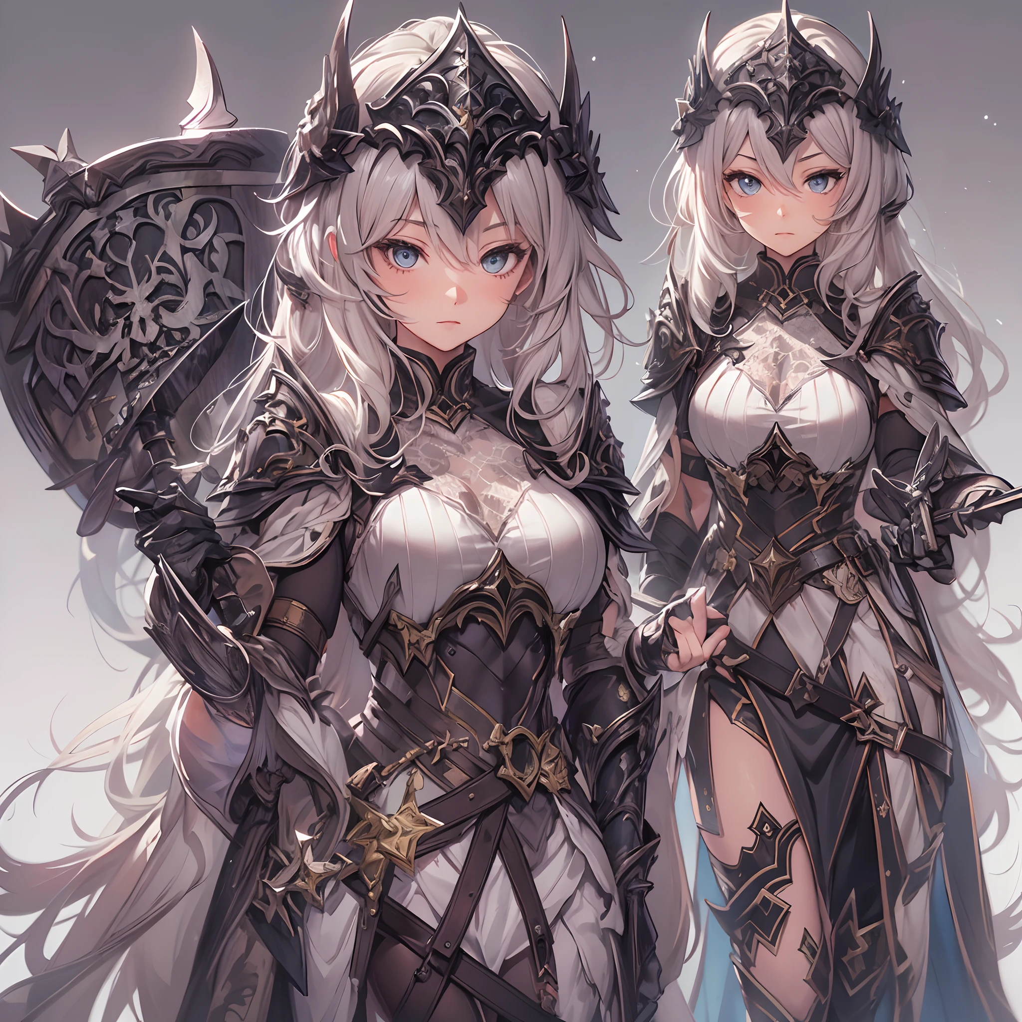 (最high quality, masterpiece), Standing girl, ((three views, Front, back and sides))), Character Sheet,whole body,Simple Background, High resolution, gauze, smile, Shortcuts, bangs, Red eyes, Headpiece, 目の間のbangs, head band, Horns of the beast, Accurate, Anatomically correct, Attention to detail, High resolutionモデル, high quality, Very detailed, Grey Hair, Silver Hair, Intersecting bangs, Hide your ears, Please open your mouth a little, teeth, teethを見せて笑う, Slanted Eyes, bonus, Mole at the corner of the mouth, Feather Hair Accessories, Cast a Shadow, 8k octane, anime, Brown Skin、Bone wings on the back、Exposed breasts、Shoulder Bare、Mechanical Limbs、