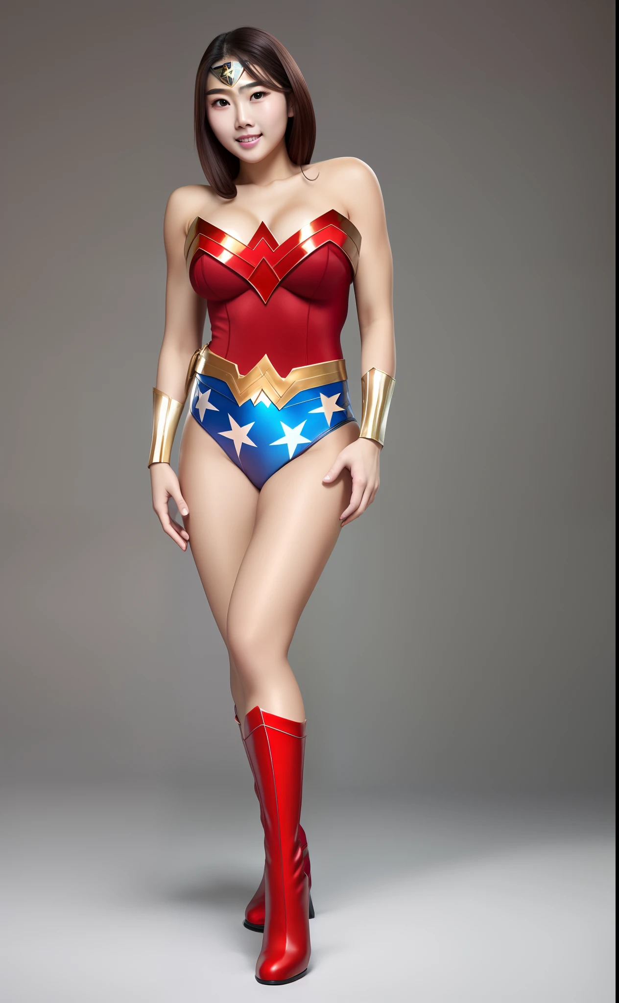 (((Make the most of the original image)))、(((Wonder Woman Costume)))、(((You must always close your eyes)))、(((Anguished facial expressions)))、(((lustrous dark hair)))、、(((Feet must necessarily be worn with black tights)))、(((You need to wear red boots)))、((Top image quality、8K))、((top-quality、8K、​masterpiece:1.3))、Crisp focus:1.2、Beautiful woman with perfect body shape:1.4、Slender Abs:1.2、((layers-Cut、large boob:1.2))、a wet body:1.5、Highly detailed facial and skin texture、