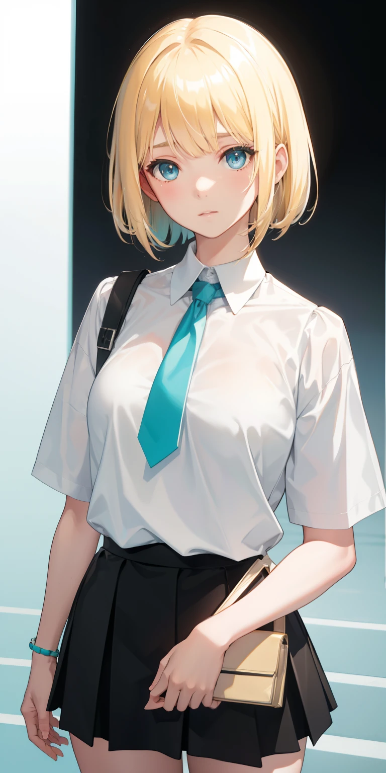 (AkiyamaYukari:1.25),
One Woman,
(Blonde:1.5),
(short,)Bobcut,
Early 20 years old,Natural skin texture,Narrow waist,Thin type,
(White Skin:1.9),Height: 168cm,Japanese Girl,,
Yellow Eyes,Small breasts,
((((Black business suit)))),
(((Black Business Pants))),
((Black tie)),
((ID photo:1.8,Plain cerulean blue background:1.6,Capture your subject from the front)),
expression(anger),upright posture,Closed Mouth,narrowed eyes,blush,
Natural depiction,
Beautiful depiction,
Shiny eyes,
Healthy Body,
Natural hairstyle,
Natural body contours,
Natural facial contours,
(Five fingers)Absolute depiction,Symmetrical fingers,
Two arms,
Two legs,
Sharp eyelid depiction,
Symmetrical eyes,Symmetrical eyes,
Keep the subject in the center,Expand the upper body,
Beautiful image quality,
Delicate shades,
4K,Very detailed,
Delicate light adjustment,
Delicate contour drawing,