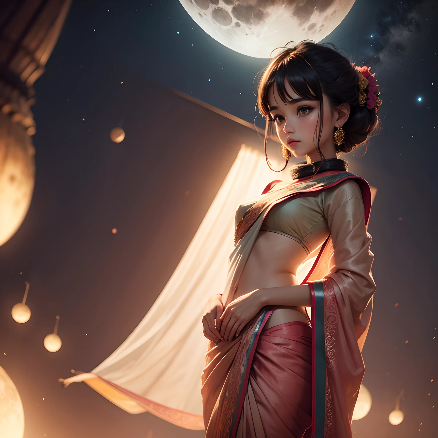 girl on the moon in saree