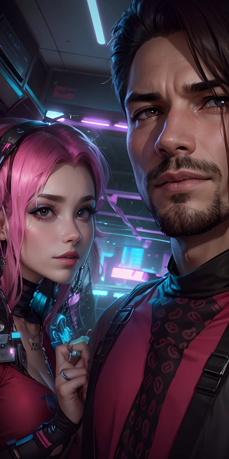 casal de zombie, devorando um headset gamer, de costa um para o outro pele destruida