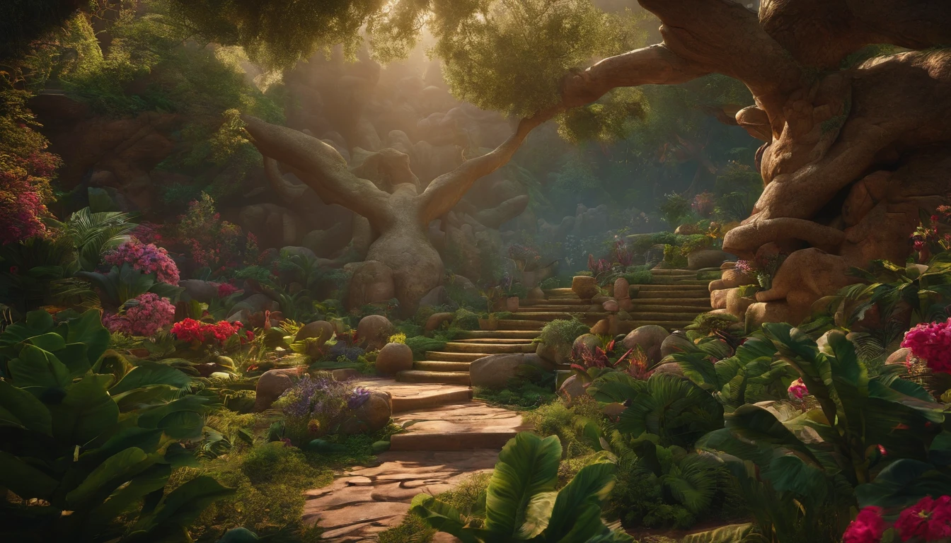 garden of eden, cercado por animais, extremamente detalhado 8k