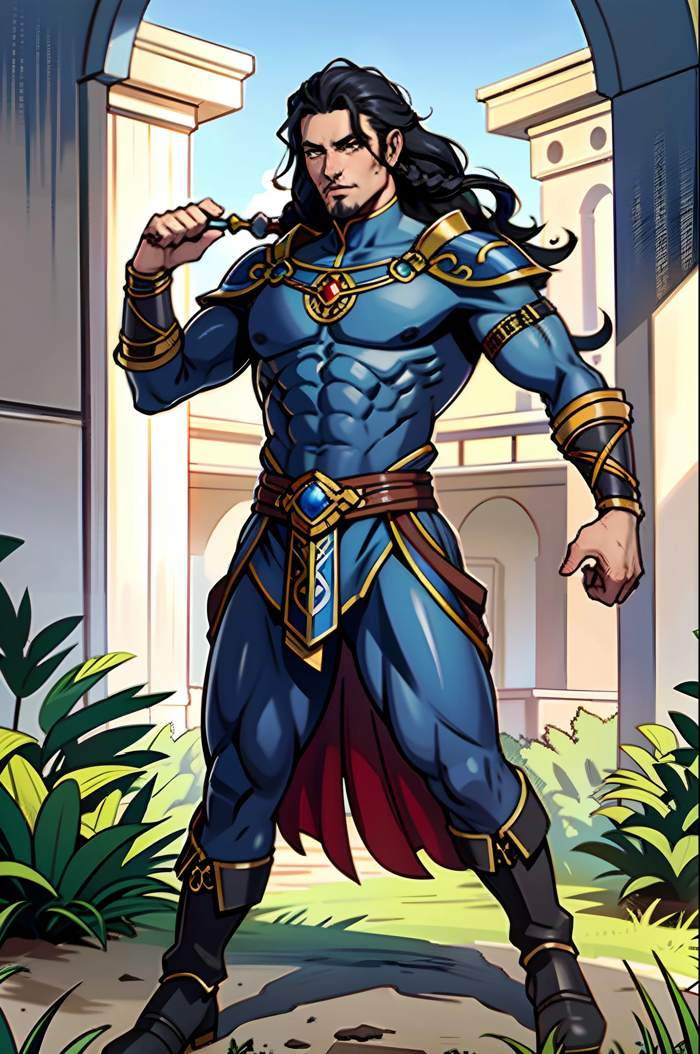 (1homem) cheio de vitalidade, guerreiro,marcas no corpo,rosto feroz,corpo atretico,roupa viking,homem forte,cenario de guerra, hair with braids, olhos vermelhos, cavalo ao lado, bota, olhar imponente, (melhor qualidade, ultradetalhado, realista) Fique ao lado de um cavalo