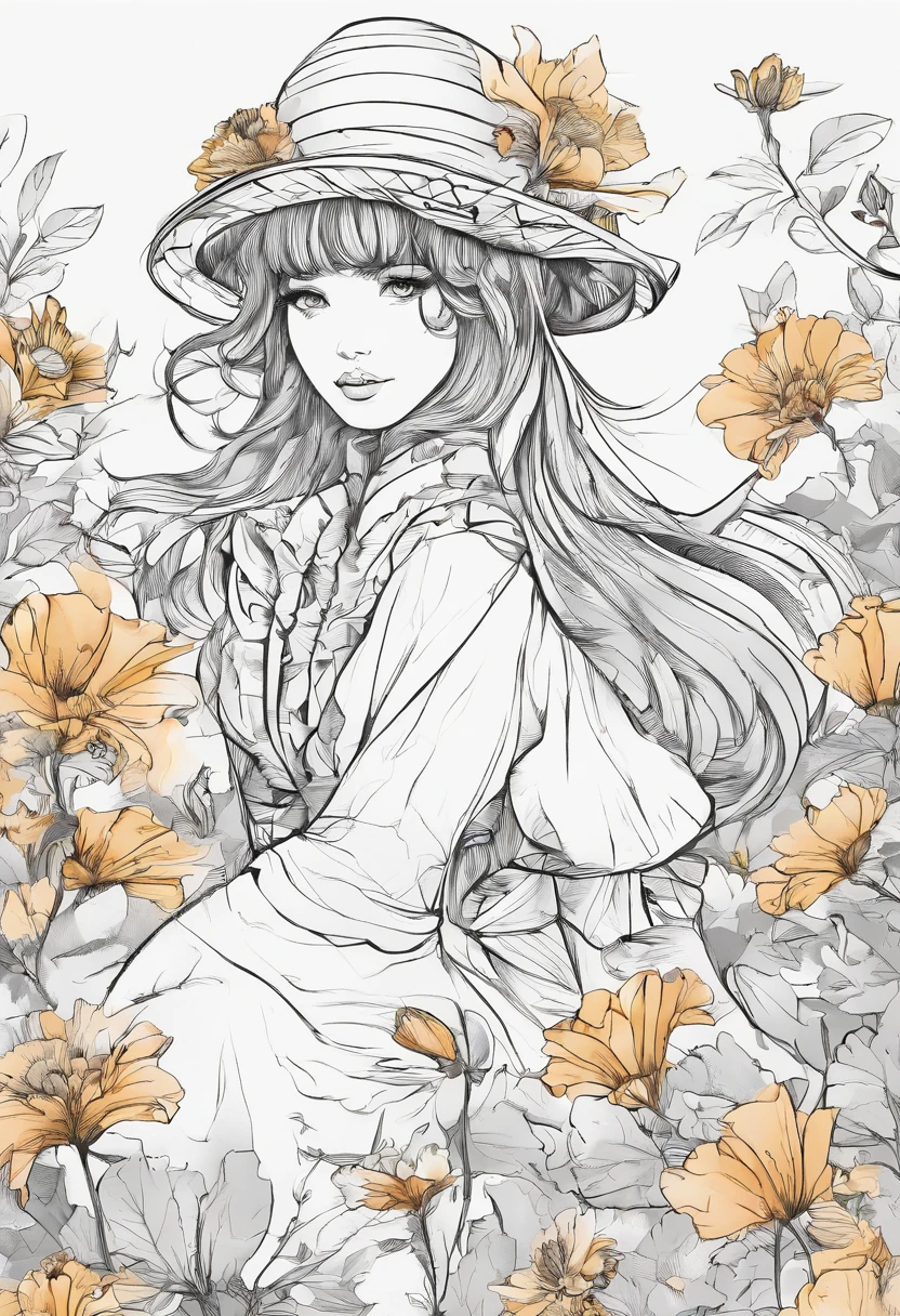 (Acuarelas:1.2),1girll, solamente, Flor, Girasol,peca, retrato, Hojas, flequillo, flor rosa, (Oro claro largo) cabello, ((Delicados ojos azules)), pelo entre los ojos, ((Sakuya Izayoi)), ((Touhou))