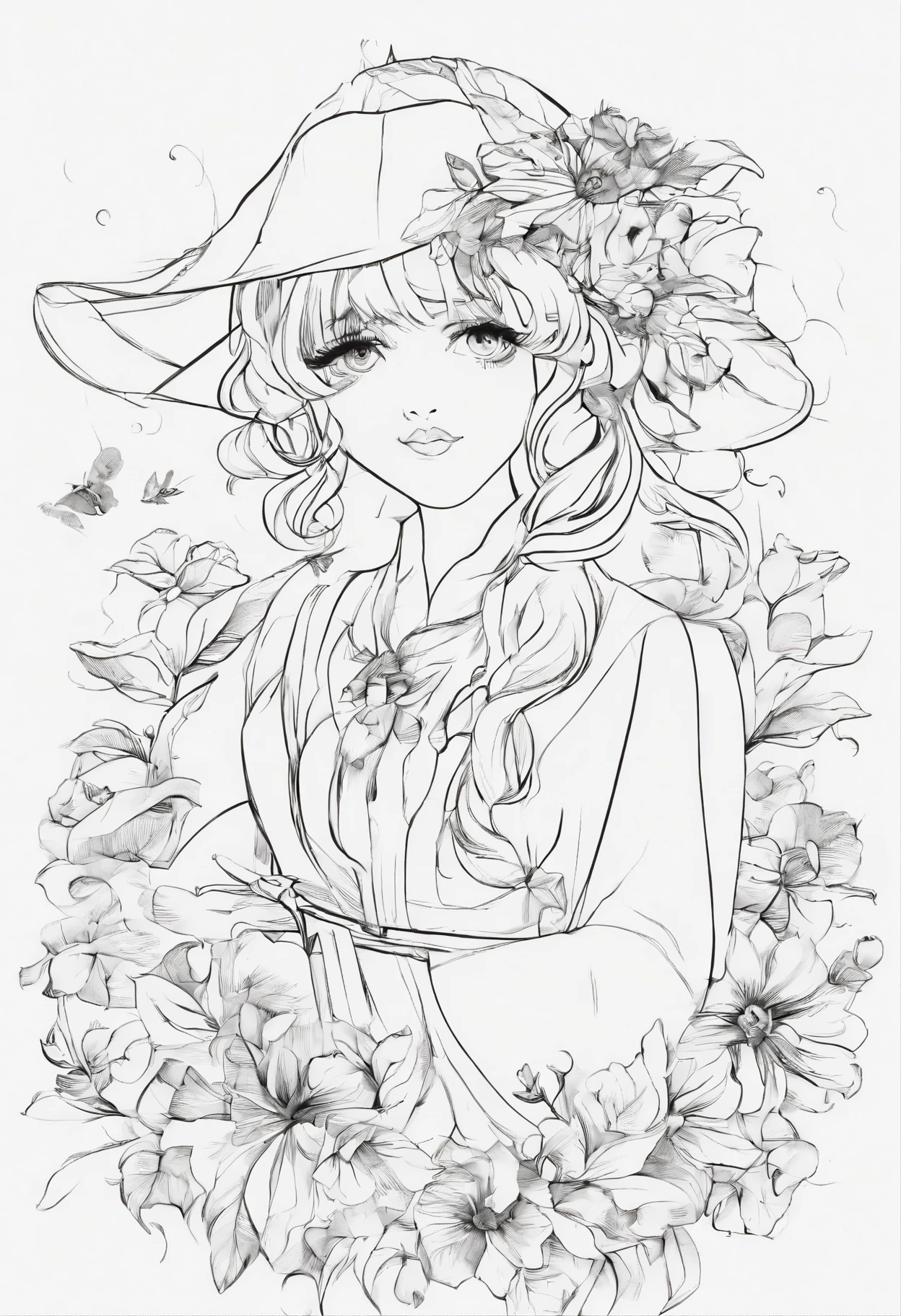 (Acuarelas:1.2),1girll, solamente, Flor, Girasol,peca, retrato, Hojas, flequillo, flor rosa, (Oro claro largo) cabello, ((Delicados ojos azules)), pelo entre los ojos, ((Sakuya Izayoi)), ((Touhou))