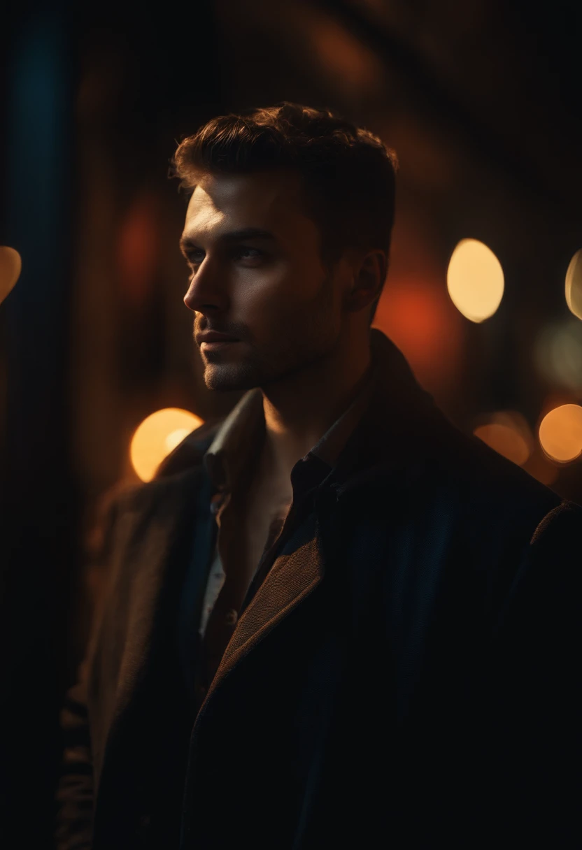 Man with blurry face and dark background