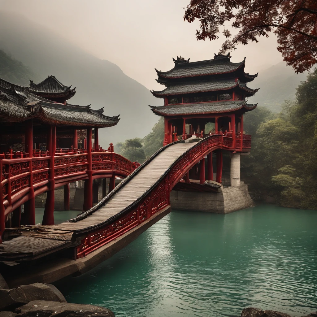China-style,Anlan Rope Bridge,Dujiangyan,arte em papel cortado