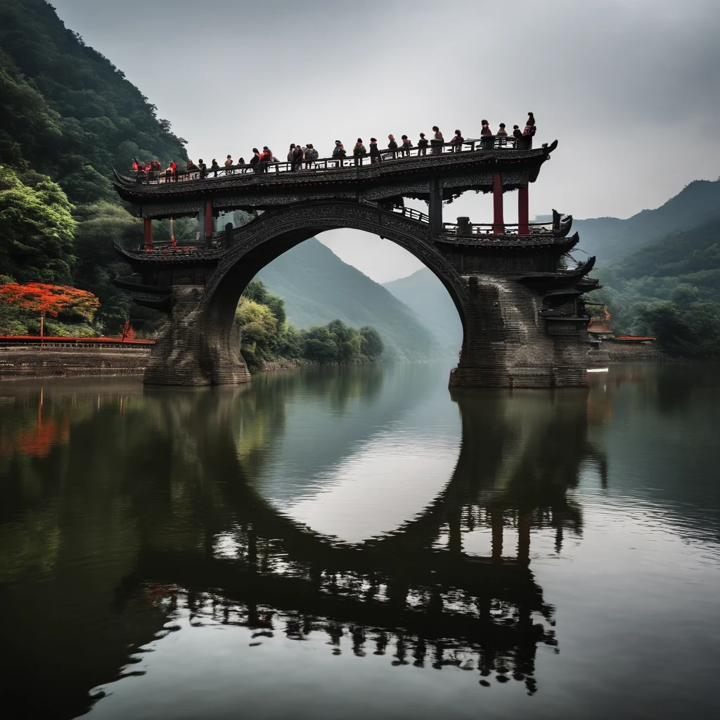 China-style,Anlan Rope Bridge,Dujiangyan,arte em papel cortado
