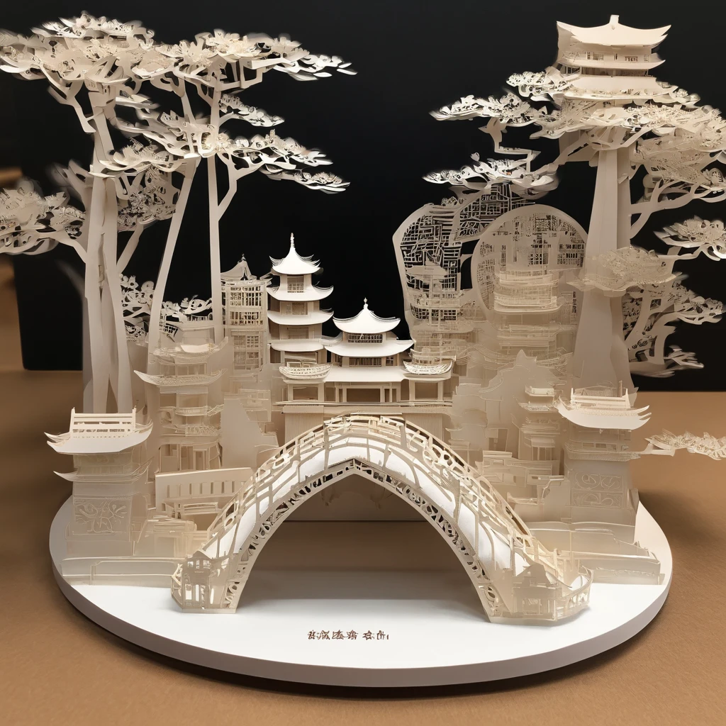 China-style，Anlan Rope Bridge，Dujiangyan，arte em papel cortado
