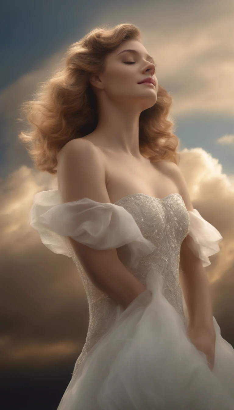 (best quality,4K,8K,high resolution,masterpiece:1.2), ultra-detailed, (realistic,photorealistic,photo-realistic:1.37), movie still, 1 girl, celestial realm, girl with clouds, ethereal, (close-up:1.1), radiant, joyful, nostalgic, soft lighting, (Bauhaus, figurative, subtle hints, abstract:1.1)