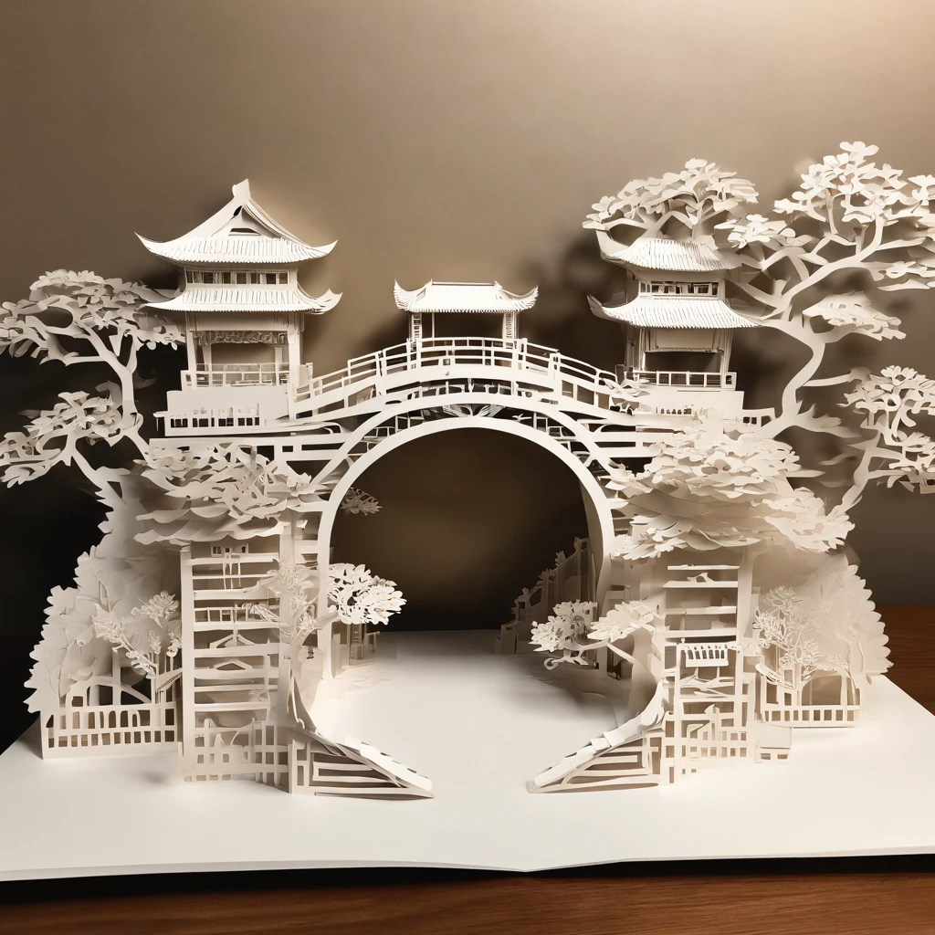 China-style,Anlan Rope Bridge,Dujiangyan,arte em papel cortado