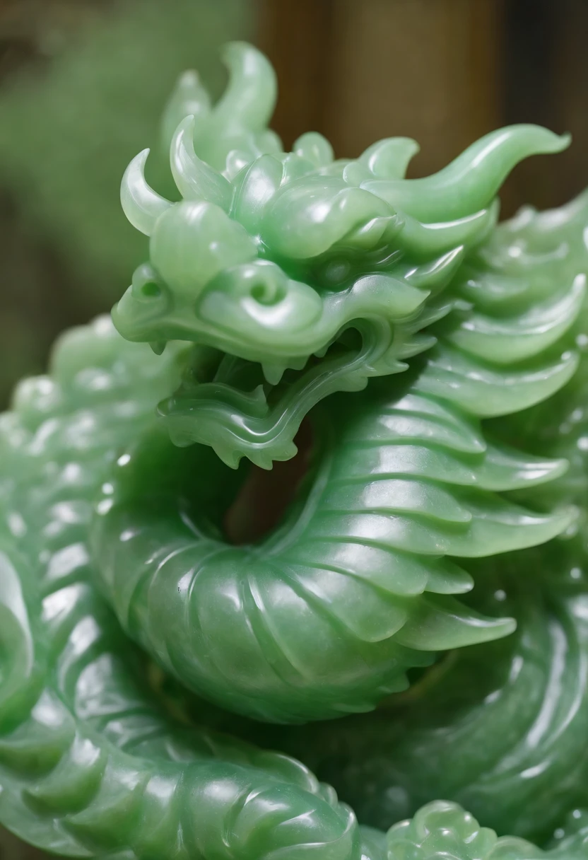 beautifully carved jade heavenly Chinese dragon, wise face, hand carved nephrite jade, museum photo, negative space --ar 2:3 --s 750