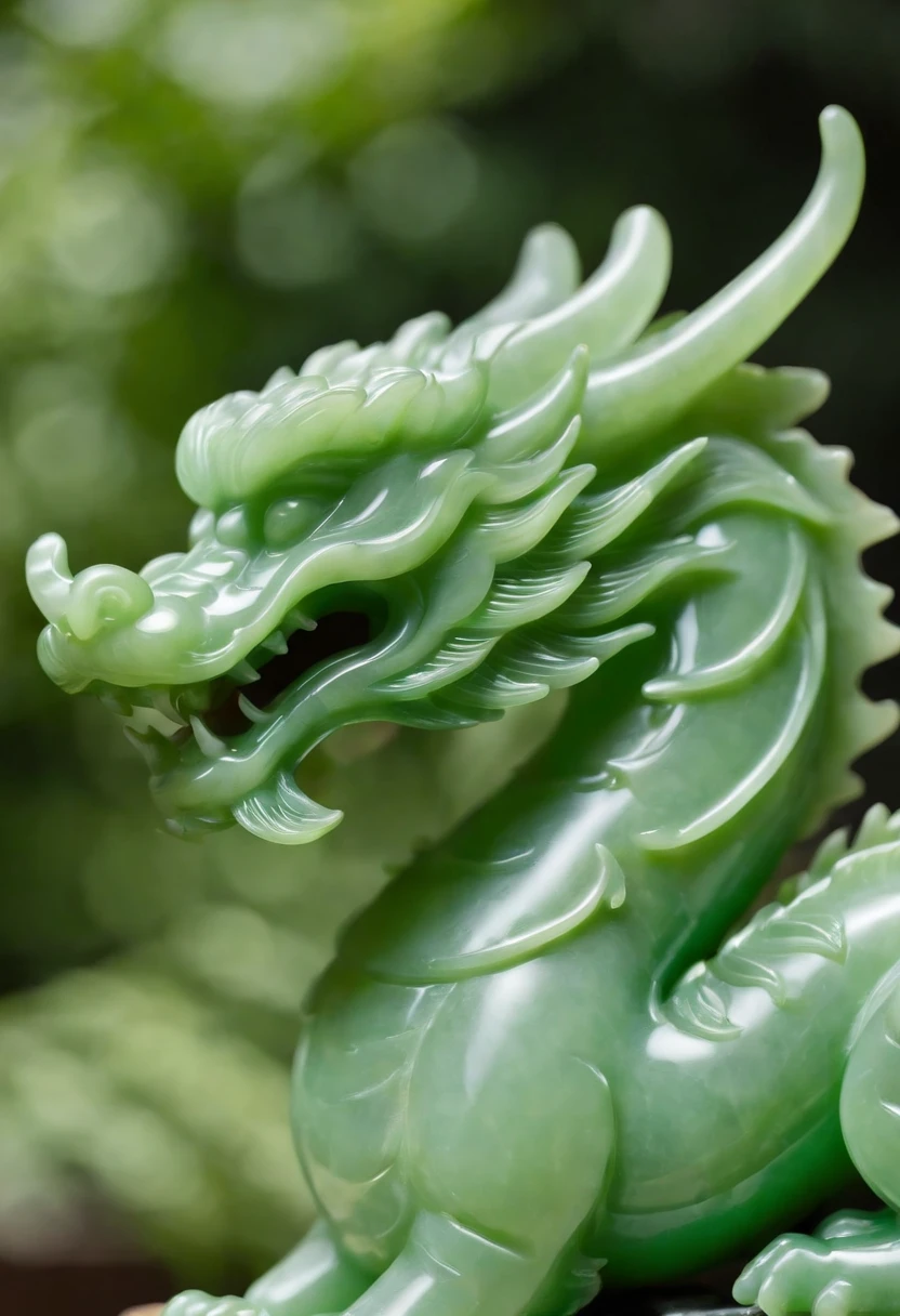 beautifully carved jade heavenly Chinese dragon, wise face, hand carved nephrite jade, museum photo, negative space --ar 2:3 --s 750