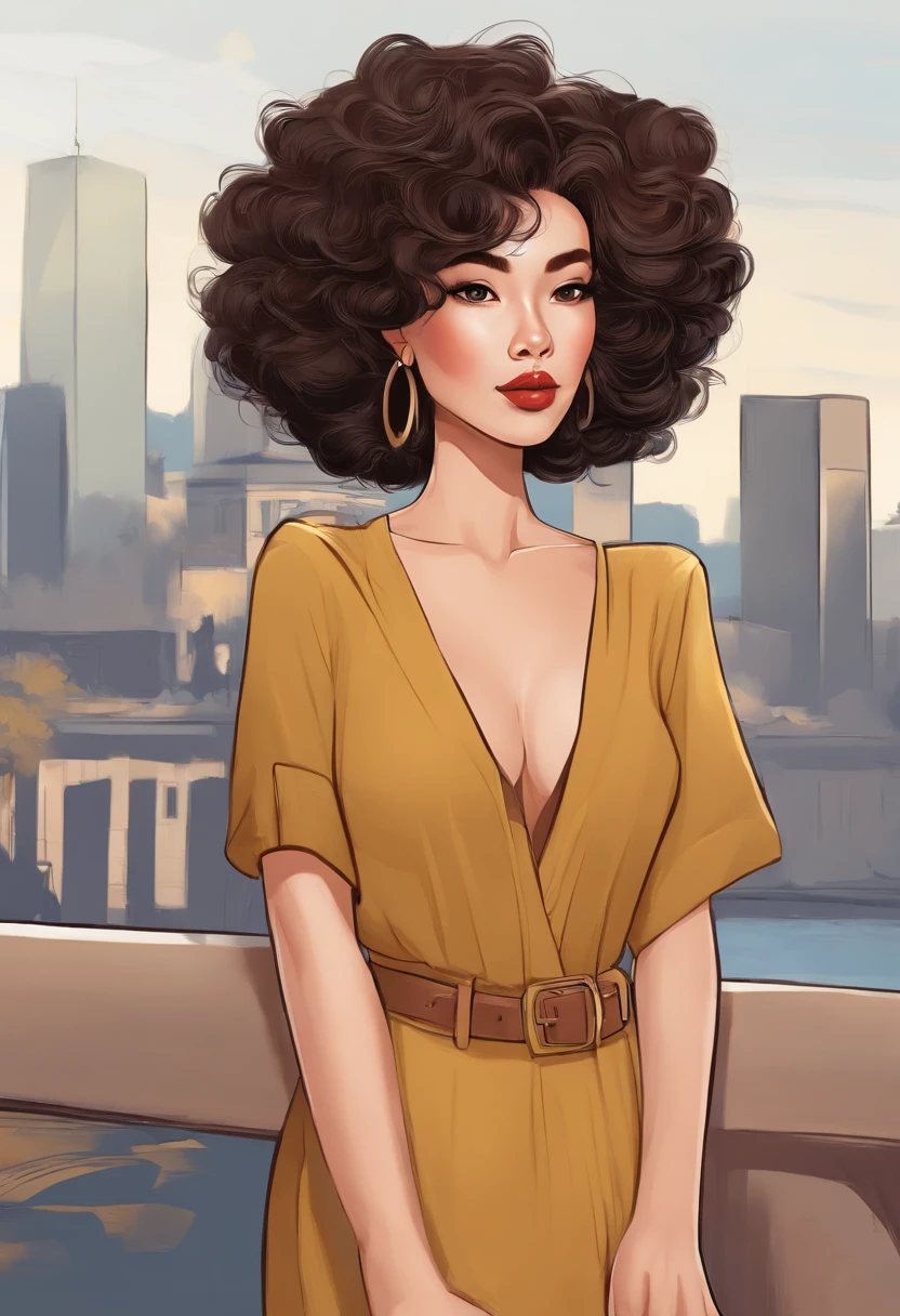 Cartoon image of a woman with permed hair, Super cute funky asian girl, Cartoon style illustration, Cartoon Art Style, Cartoon Art Style, Digital illustration style, Highly detailed character design, cute detailed digital art, Urban Girl Fan Art, Portrait Character Design, beautiful digital illustration, high quality portrait, Comic art, Asia, Character Design Portrait