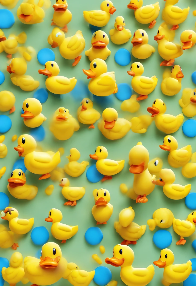Little yellow duck,Tile, All kinds of small yellow ducks,The art of splicing,Studio lighting, Atmospheric lighting, The texture is delicate, High detail, high resolution, C4D, 。.3D, blender, 8K, Best quality, hyper HD