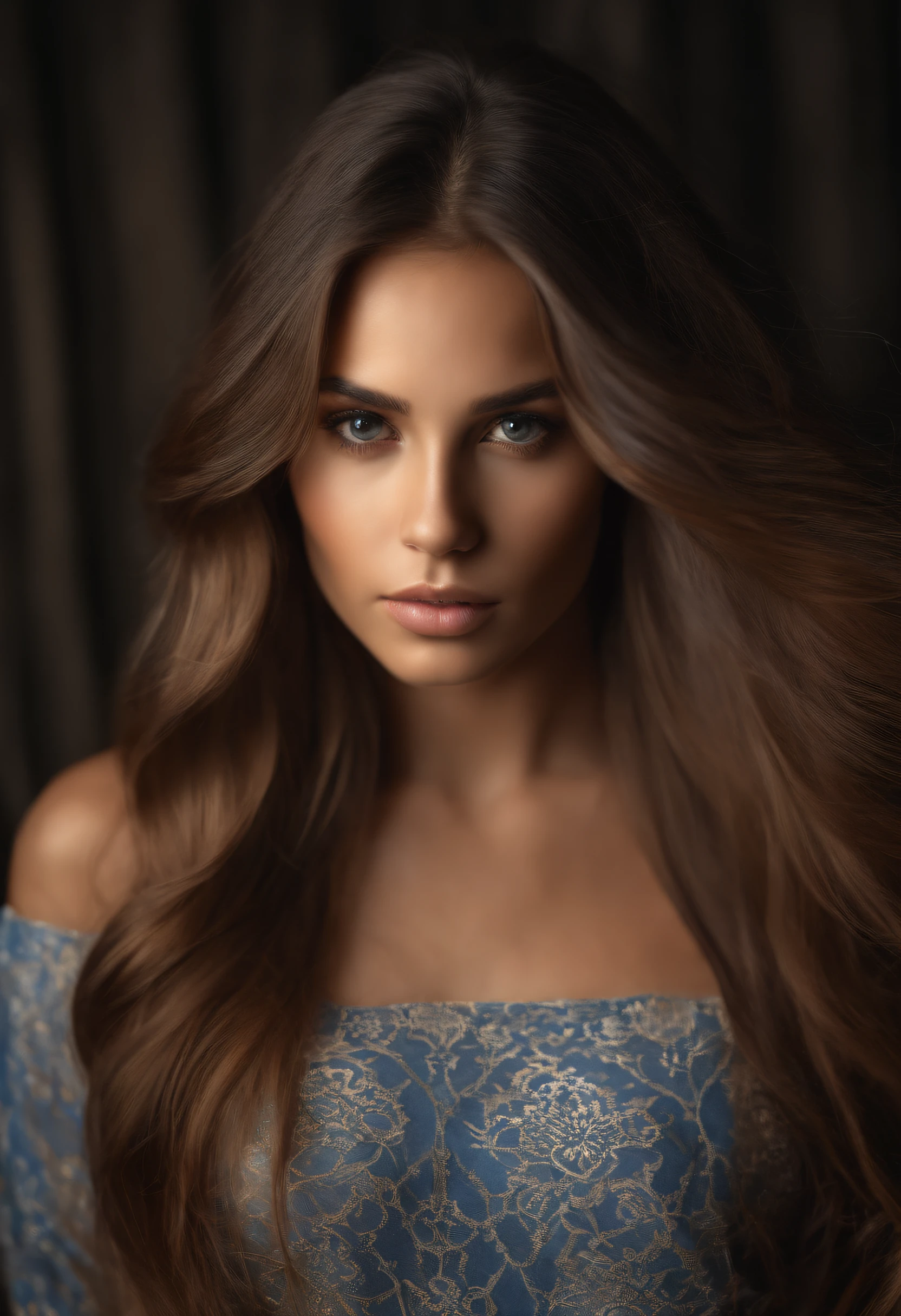 Natural photography of a beautiful girl, wearing a loose crop top, leaning over, long flowing hair, locks eyes into the camera, symmetrical eyes, symmetrical face, photorealistic, photography, path tracing, specular lighting, volumetric face light, path traced hair, visible shadows, intricate, elaborate