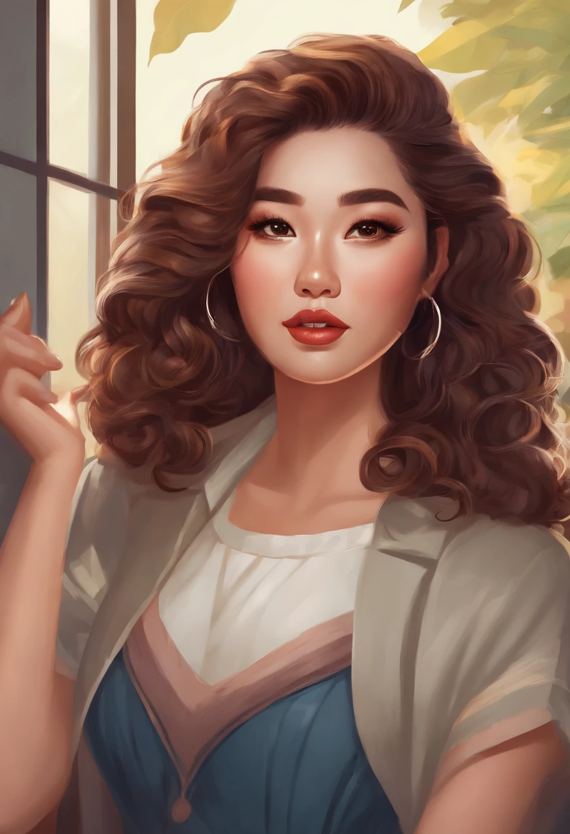 Cartoon image of a woman with permed hair, Super cute funky asian girl, Cartoon style illustration, Cartoon Art Style, Cartoon Art Style, Digital illustration style, Highly detailed character design, cute detailed digital art, Urban Girl Fan Art, Portrait Character Design, beautiful digital illustration, high quality portrait, Comic art, Asia, Character Design Portrait