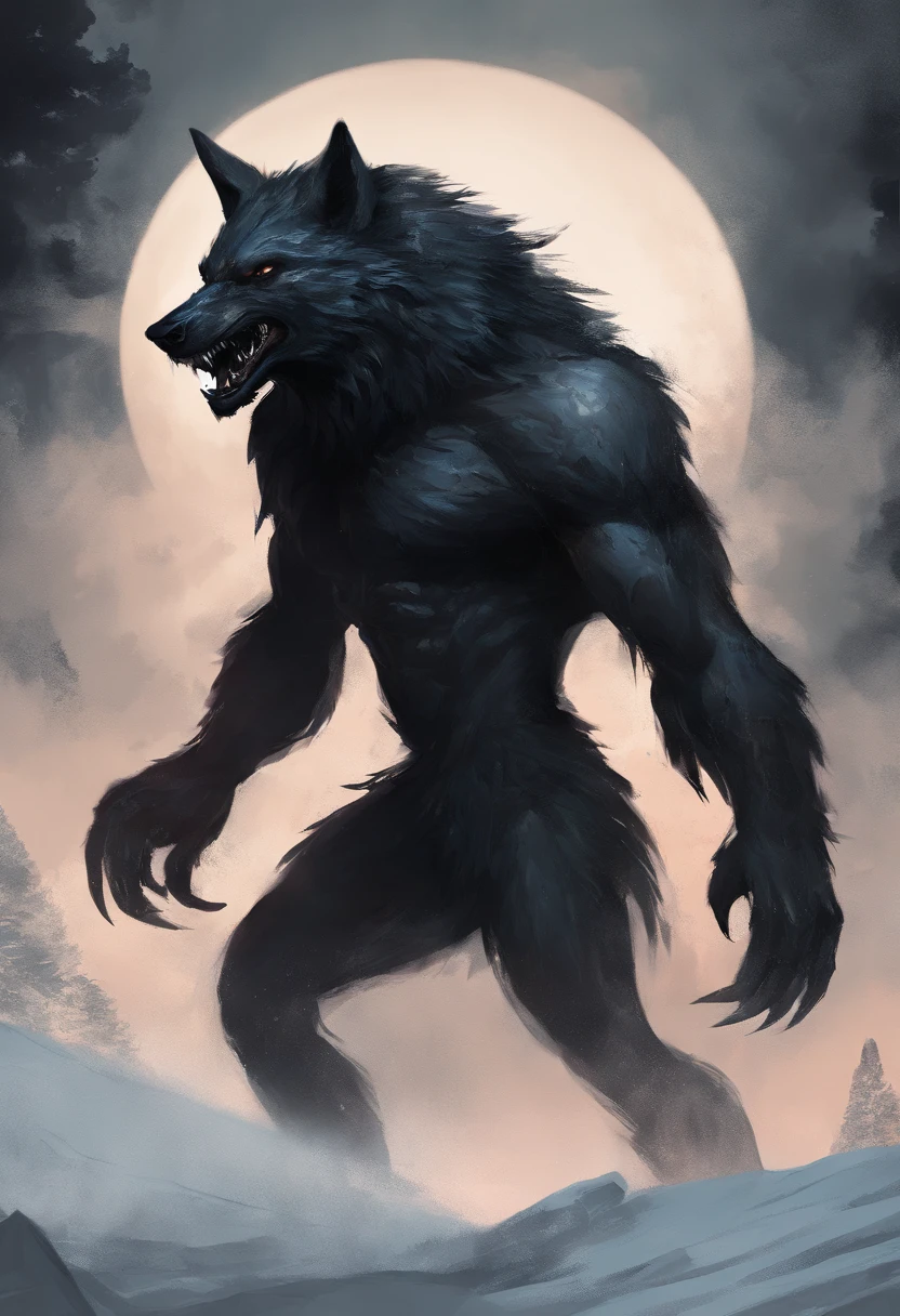 werewolf gigantic black humanoid wolf.