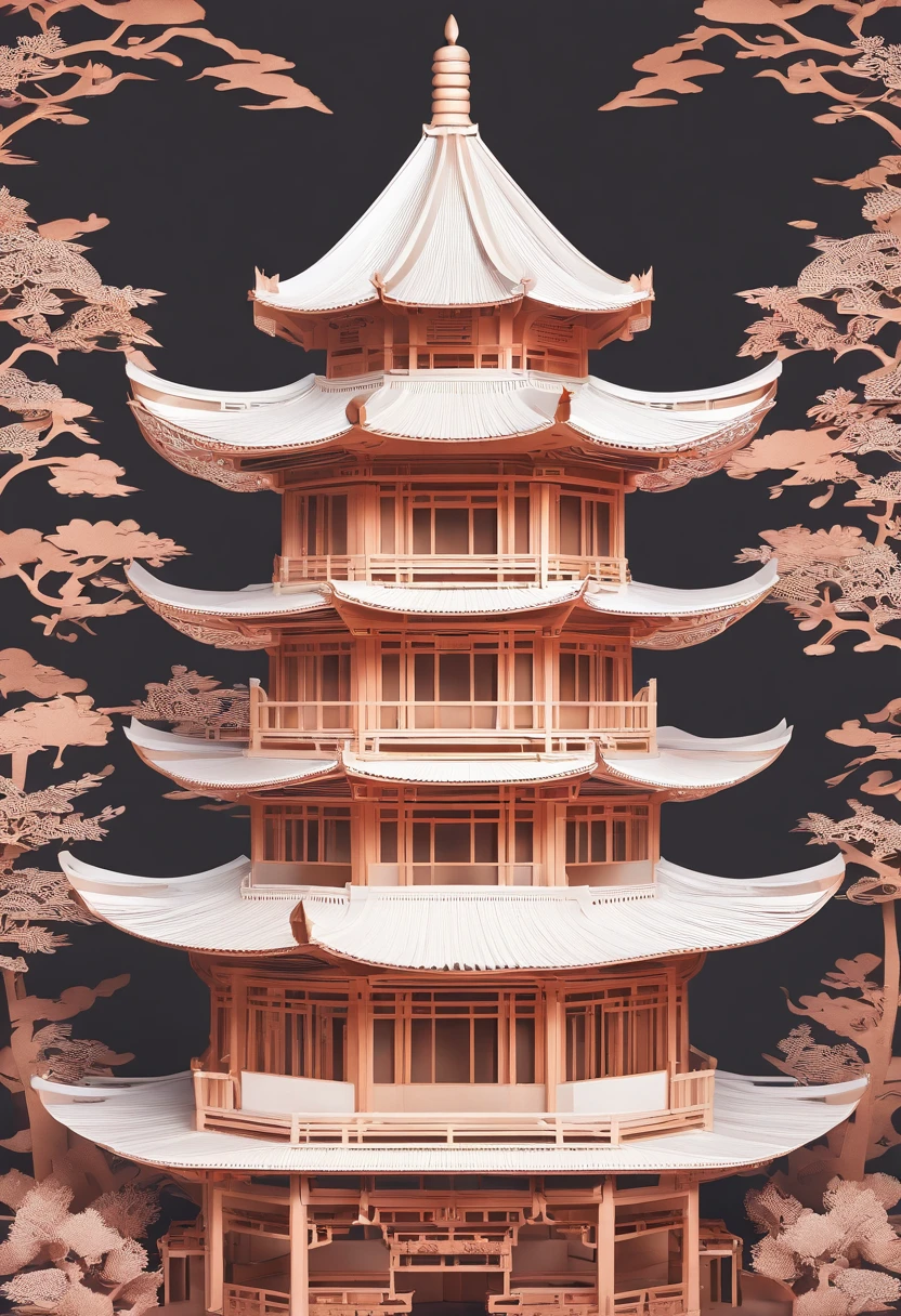 Pavilions，China-style，paper cut out