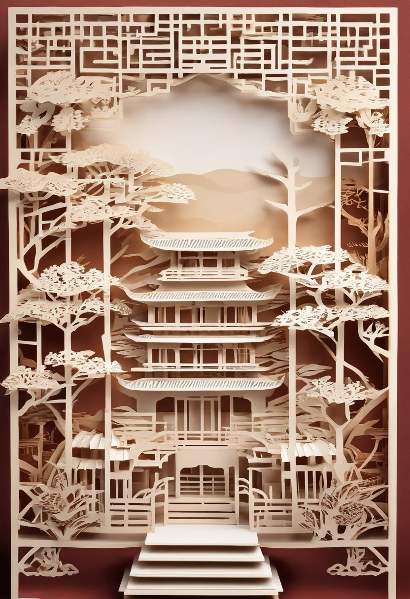 Pavilions，China-style，paper cut out