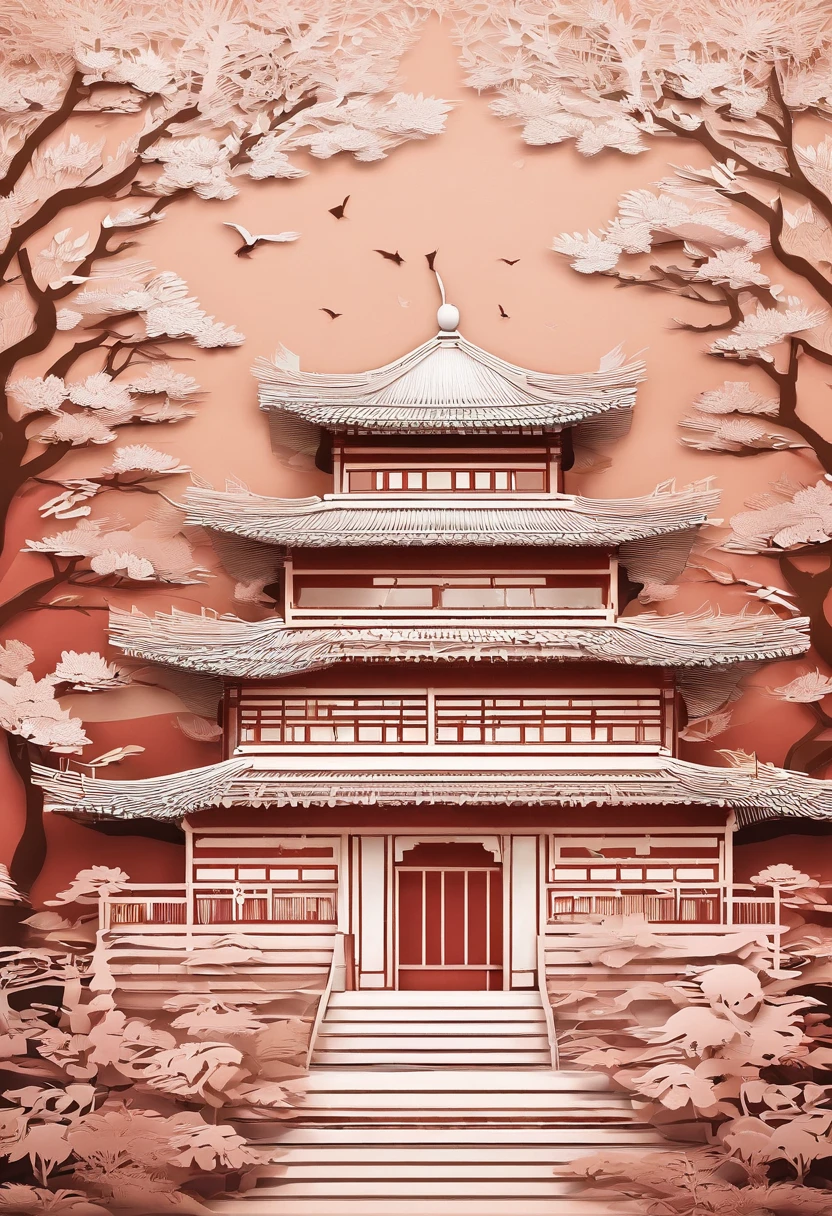 Pavilions，China-style，paper cut out