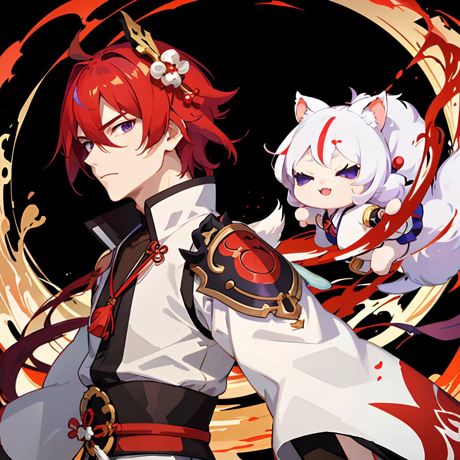 Anime – Image of a man with red hair and a white dress holding a sword, Mauve eyes,Purple eyes,keqing from genshin impact, portrait onmyoji, zhongli from genshin impact, genshin impact character, handsome japanese demon boy, Genshin, handsome guy in demon slayer art, genshin impact style, Onmyoji, onmyoji detailed art