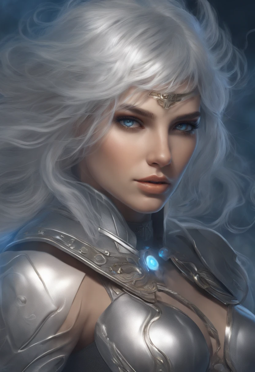 dynamic series of drawings showing a silver haired and blue eyed warrior girl., 8k, ultra high res, ultra detailed, hd,(well designed face), amazing face, (super detailed), beautiful eyes, soft lighting,, outdoors, streets,, URUSHISATO,1980s,, beautiful detailed eyes,mechanical parts, asymmetrical hair,thigh highs, latex suit,cleavage,