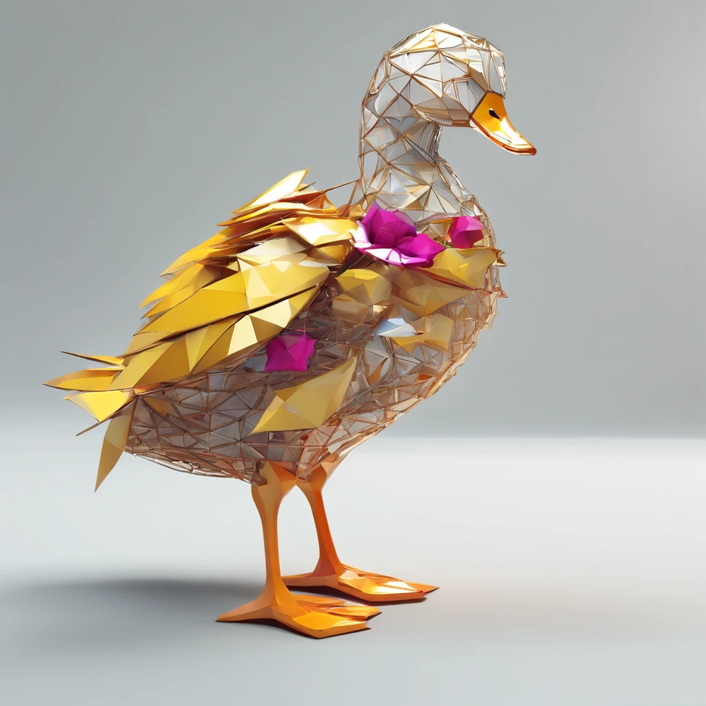 Perfect alignment, Cute little yellow duck,There are 3 question marks on the top of the head,crystal vases,Rose flower, Wearing sunglasses, cheerfulness, Standing position, Abstract beauty, Centered, Looking at the camera, Facing the camera, nearing perfection, Dynamic, Highly detailed, smooth, Sharp focus, 8K, high definition resolution, illustration, Art by Carne Griffiths and Wadim Kashin, White background