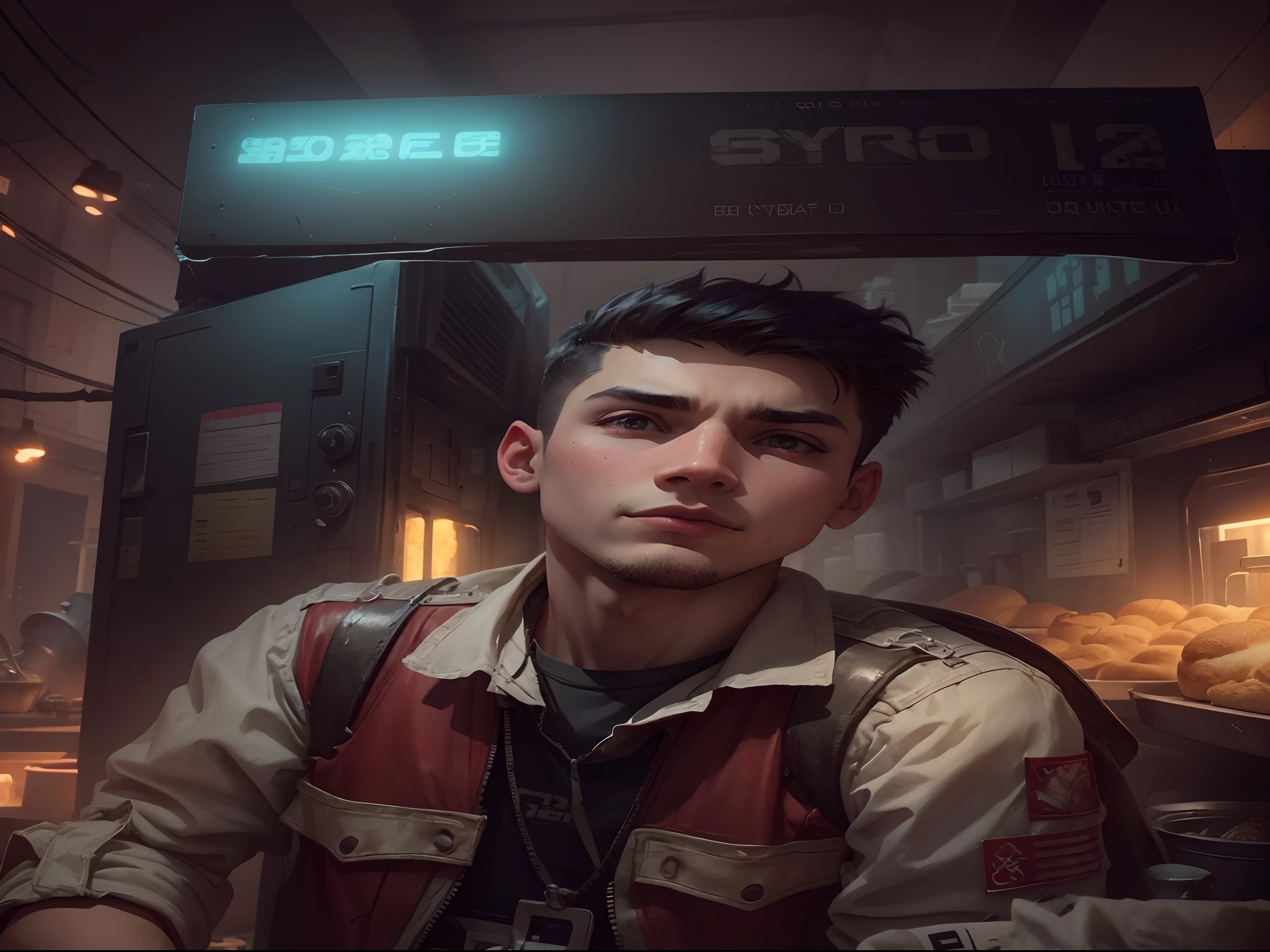 Boy, small bread,change background, syberpunk,2088