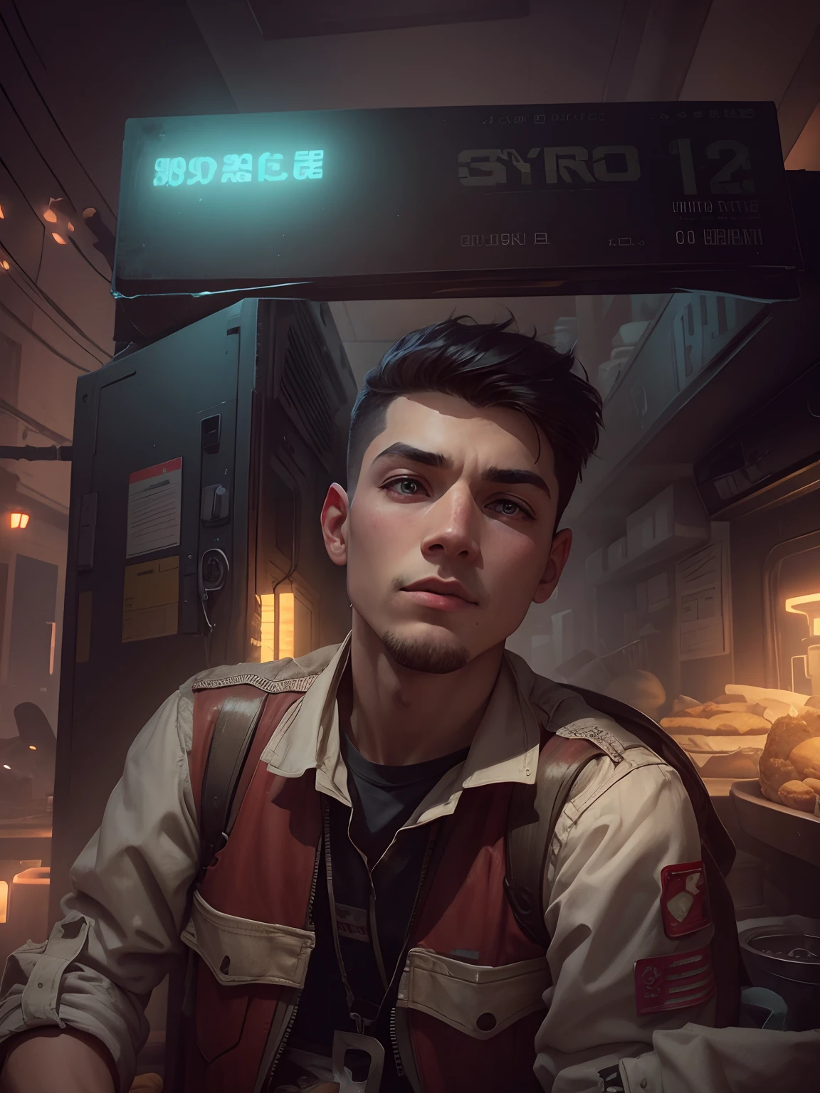 Boy, small bread,change background, syberpunk,2088