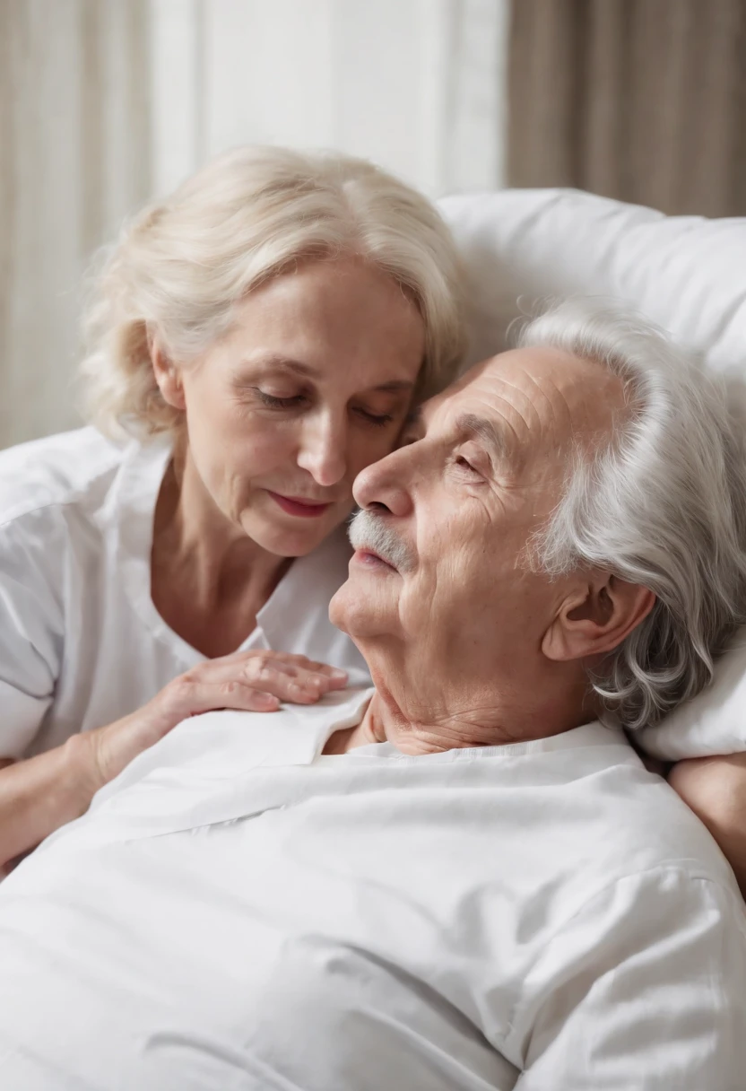 Albert Einstein lying on bed whispering in nurse ear, high quality
