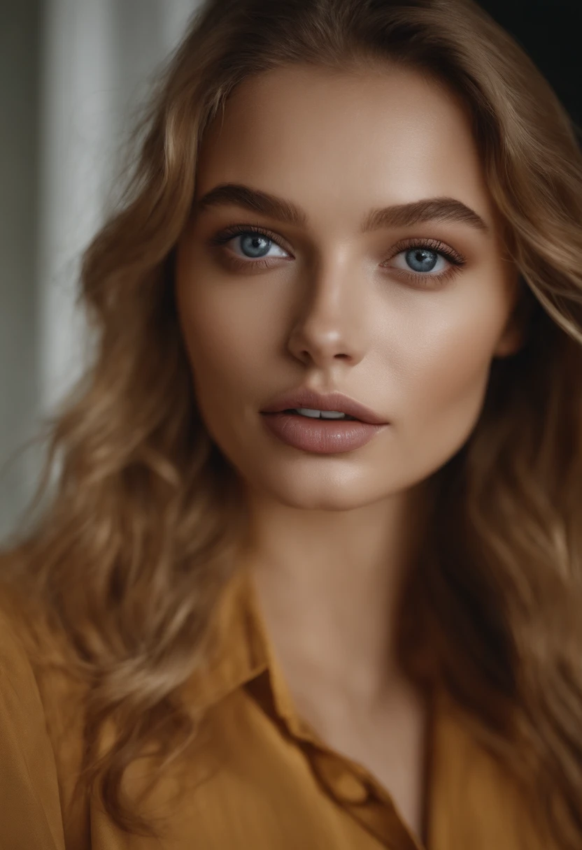 Portrait Sophie Mudd, cheveux blonds et grands yeux, Violet Myers, ohne Maquillage, maquillage naturel, Look directly into the camera, Visage avec Artgram, dezentes Maquillage, Superbe photo du corps entier, dans la chambre, Fission, naturelle , sans maquillage , regard de face , yeux bleus , margo robbie ,