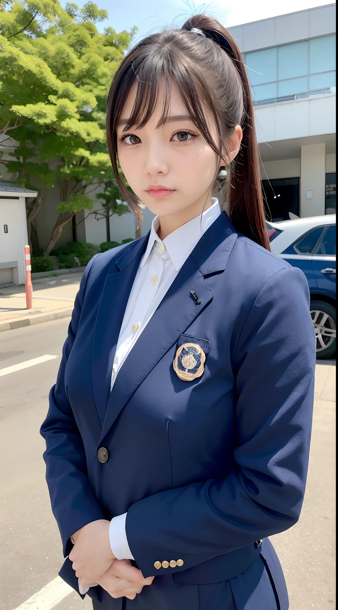 Japan Female Police Officers,poneyTail,Indigo eyes,