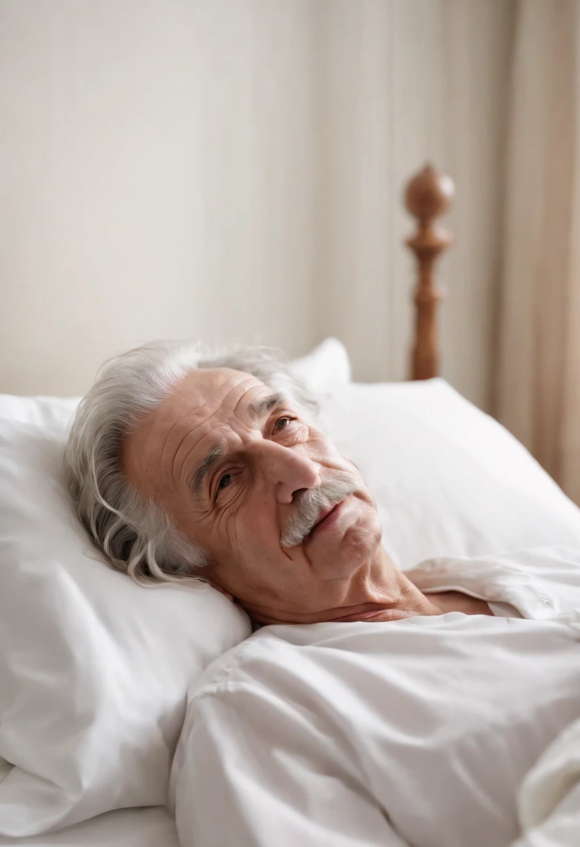 Albert Einstein lying on bed whispering in nurse ear, high quality, ultra wide shot