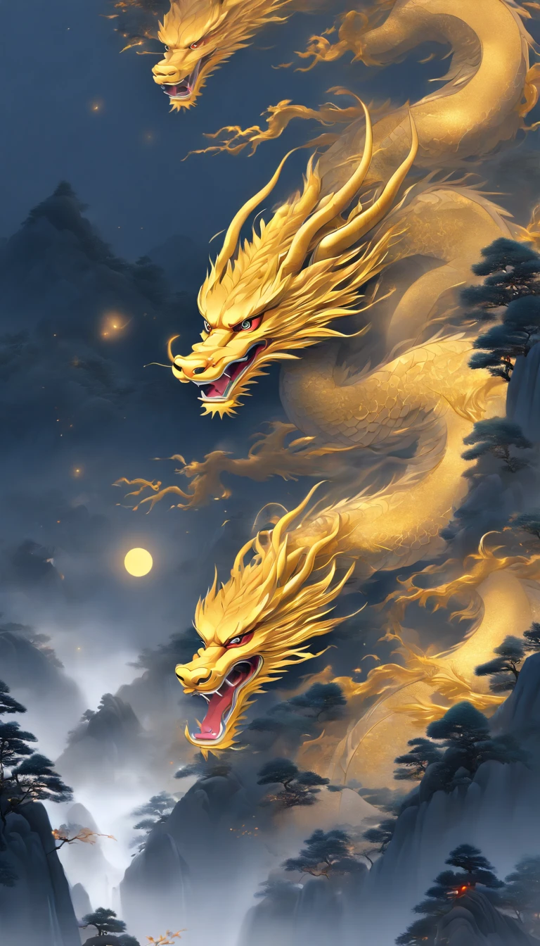 unmanned , Outdoors , Night , Dream ,( dense fog :1.4), Round moon , Mountain , River , Golden branches , sky , Gold decoration ,
( Minimalism :1.4), Classical Chinese art , Yellow Dragon goes up the mountain , Movie poster , minimalistbackground ,。.3D, Clean screen ,
 Best quality , Perfect lighting , Masterpiece , offcial art ,8K, Walpal
 Huge file size , hugefilesize , Super detailed , OC renderer ,
 Symmetrical shopping ,